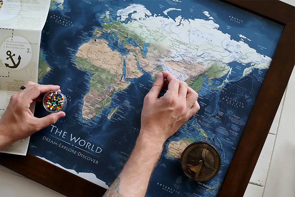 World Map Push Pin