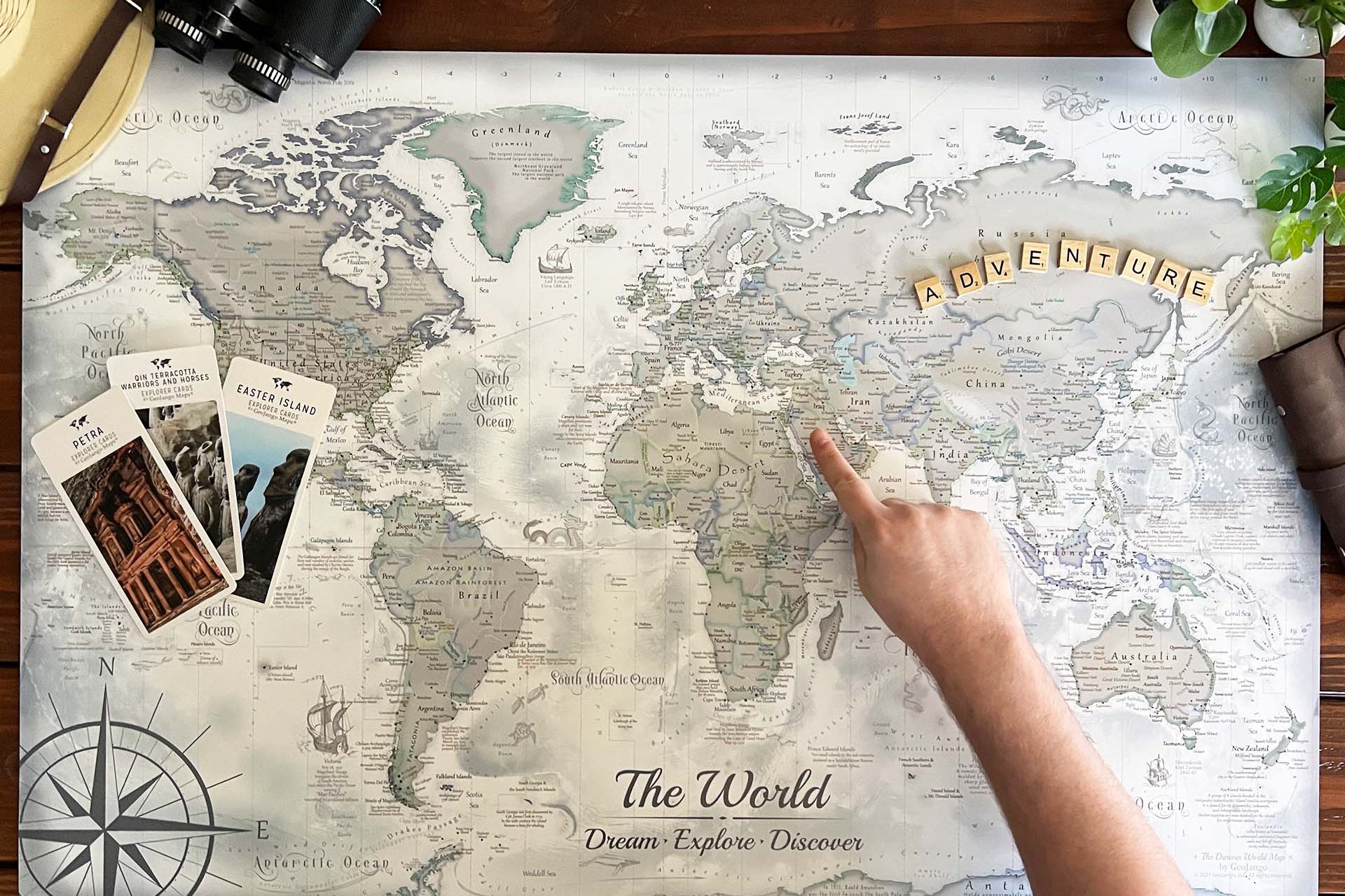 Interacting with a large travel map with push pins