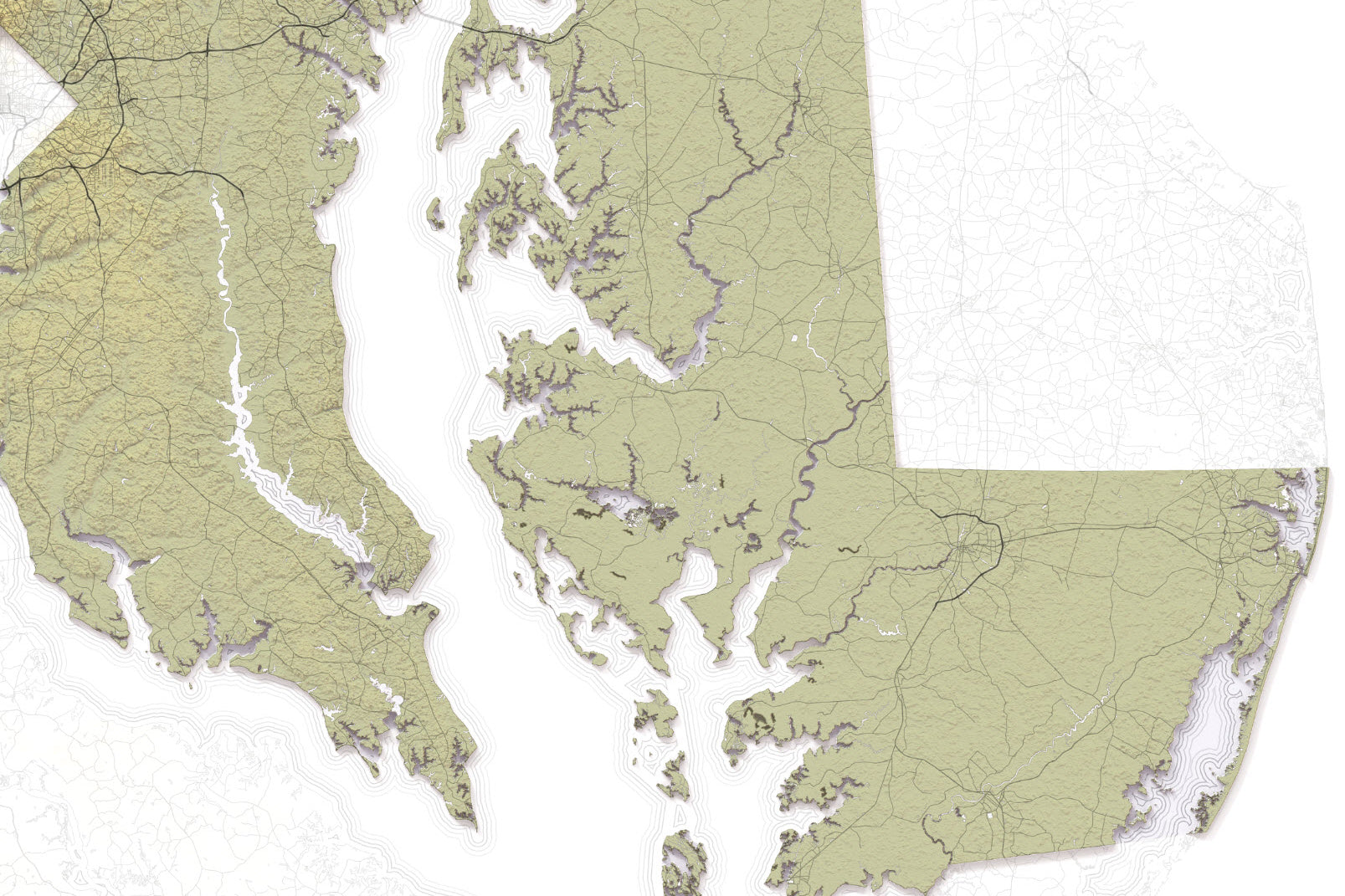 Detailed maryland coastline topography map