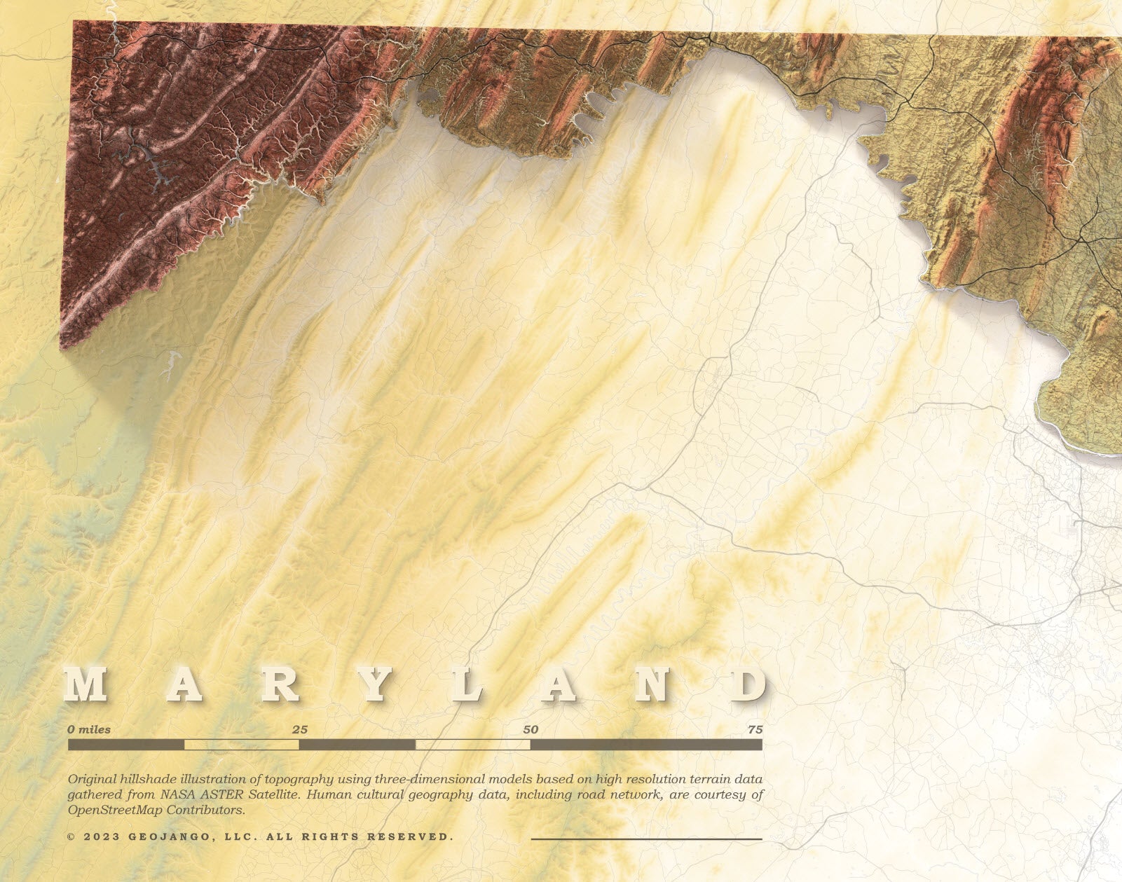 Maryland map 3D topography