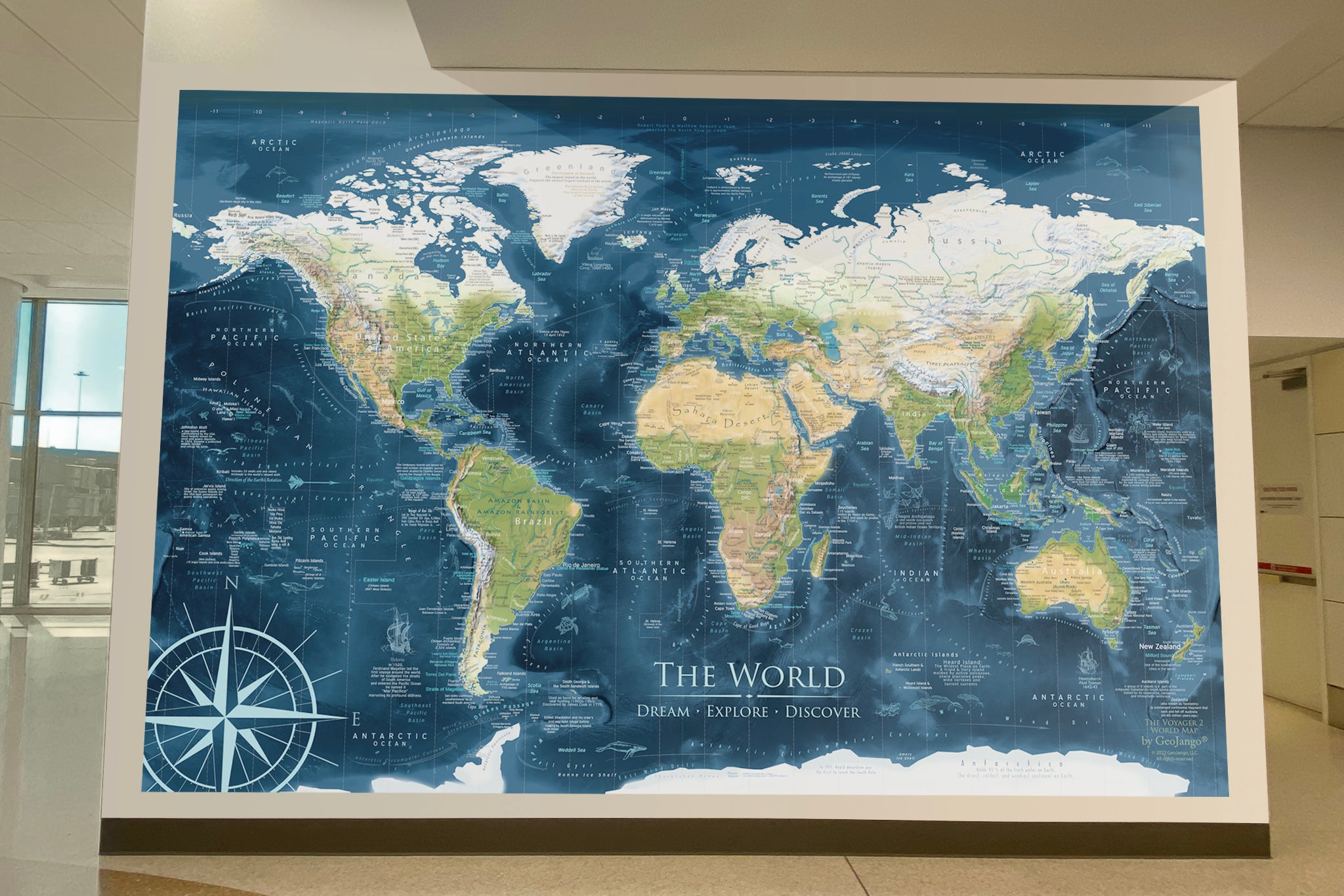 huge physical world wall map