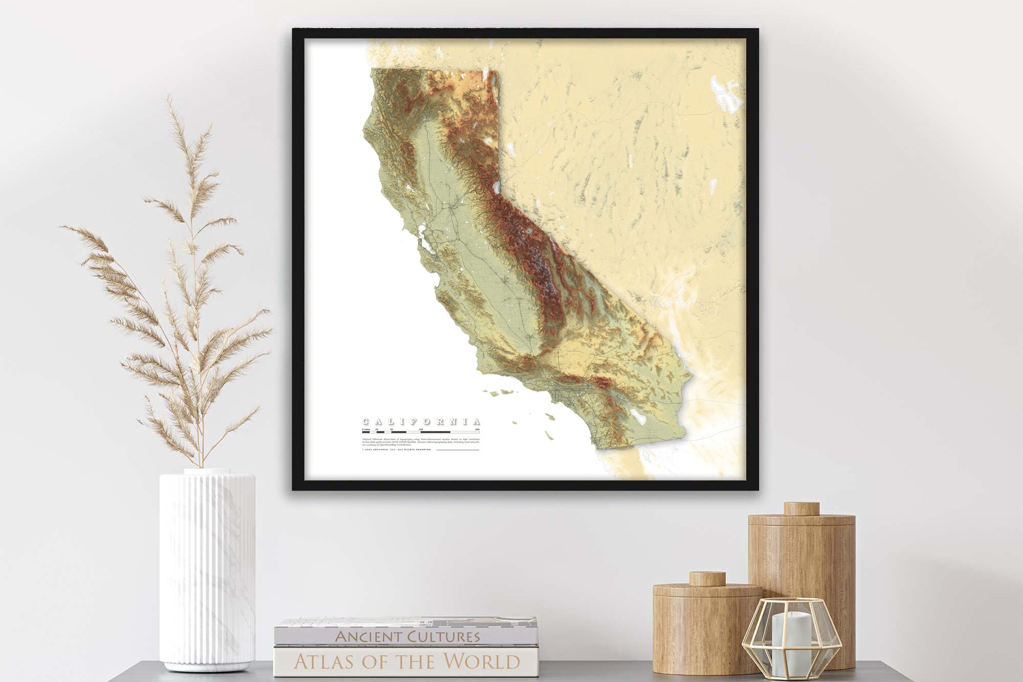 shaded relief map of california