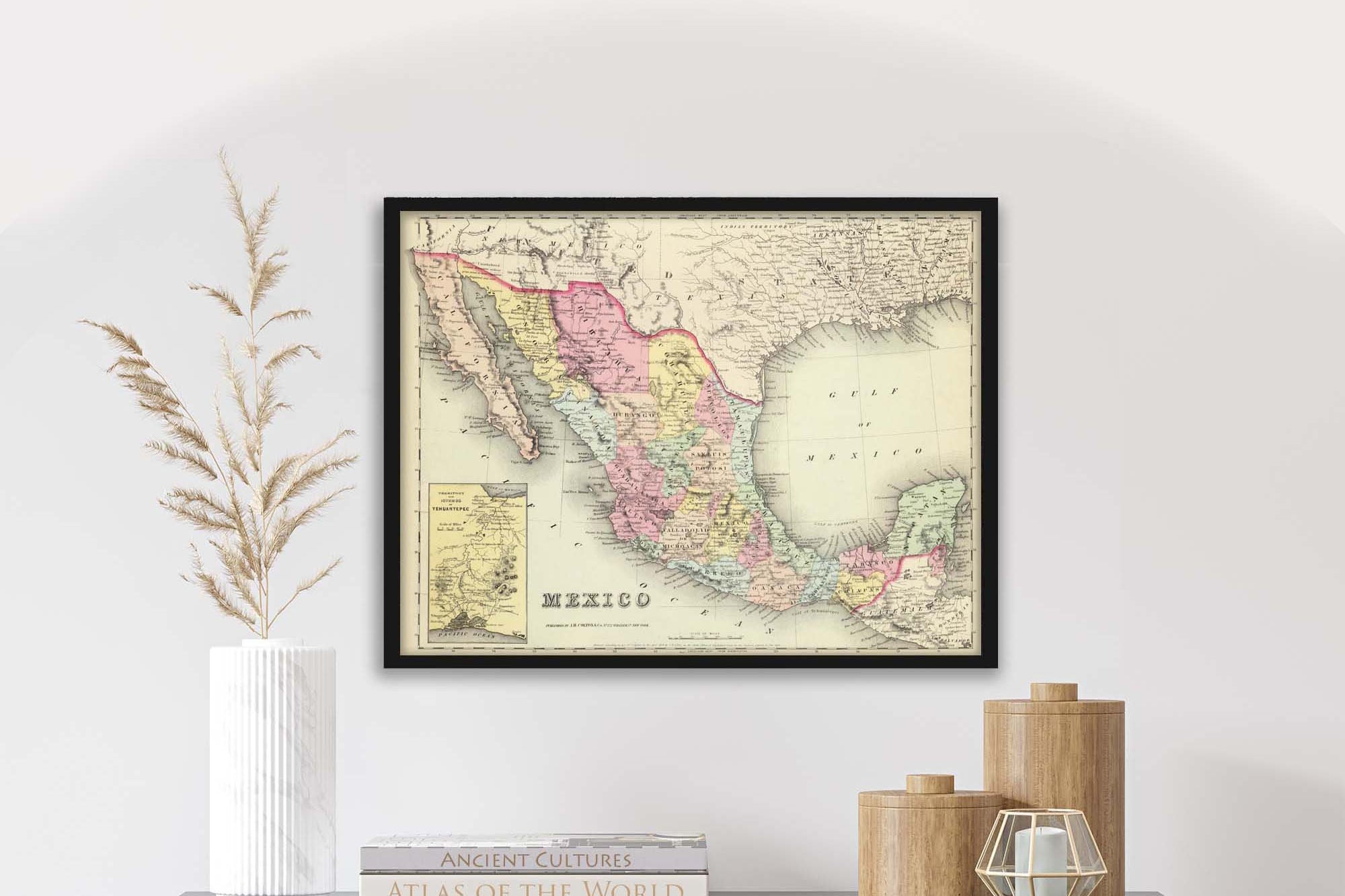 Historical map of Mexico framed