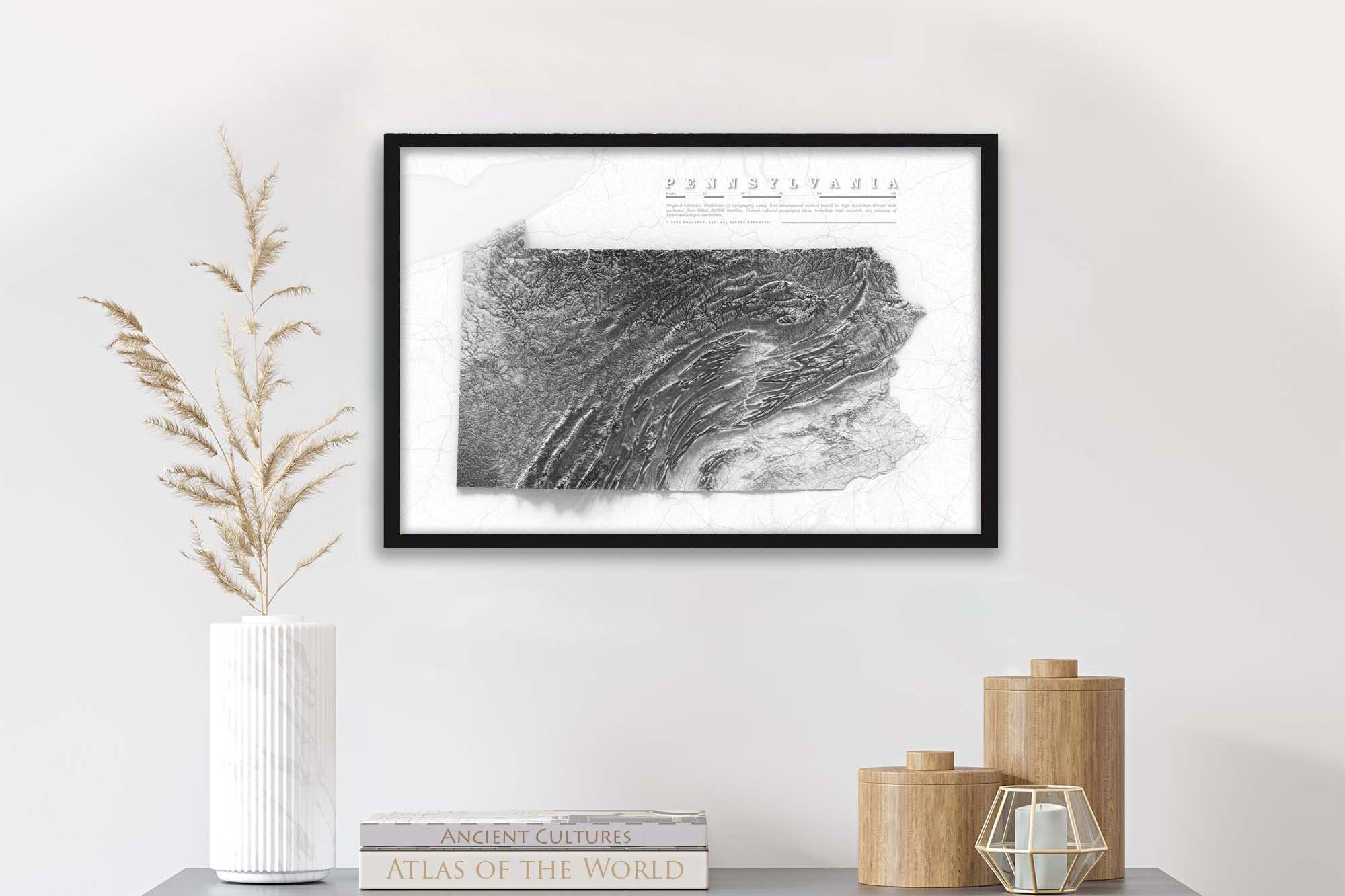 Map of Pennsylvania black and white