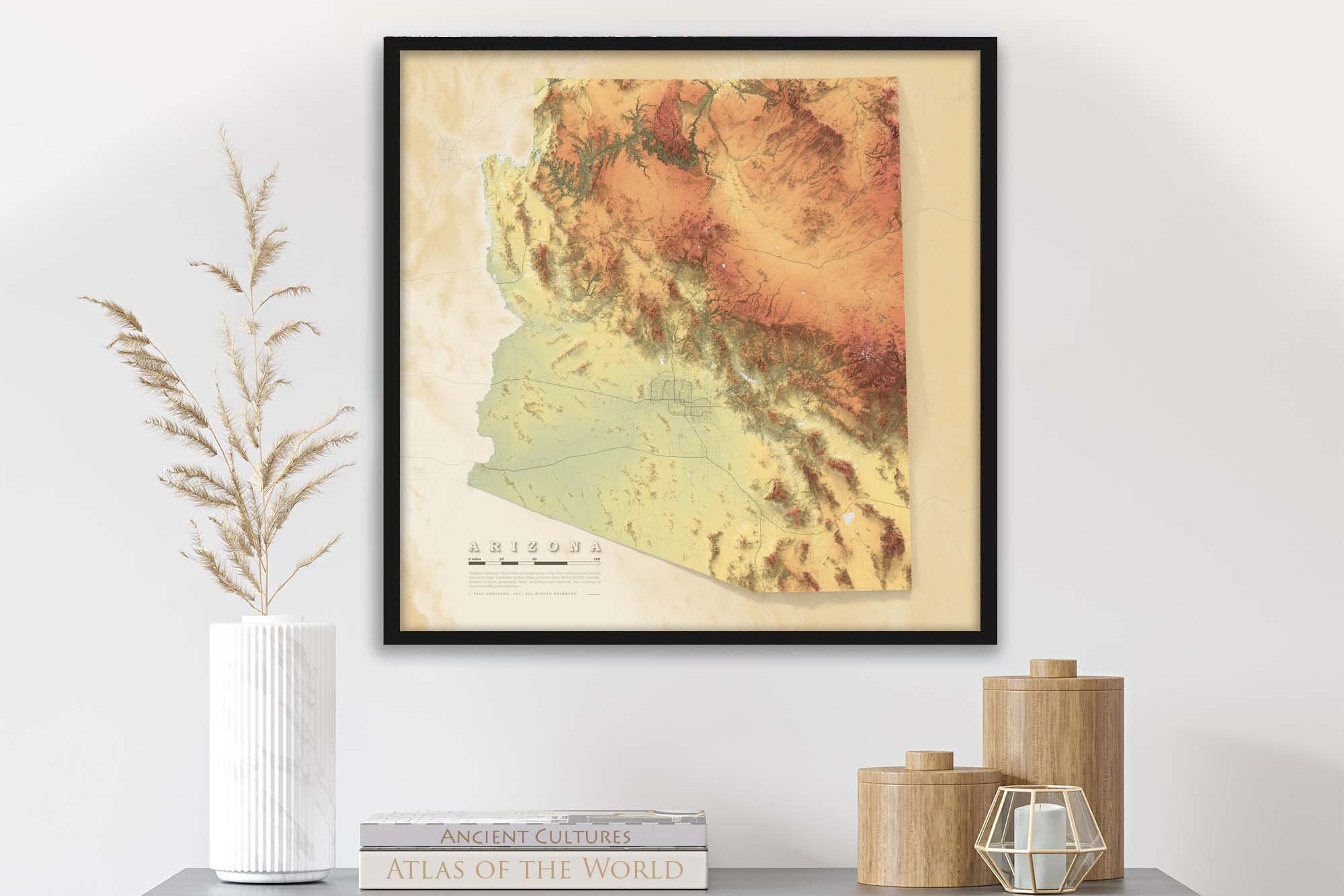 Framed Arizona Elevation map Fine art print