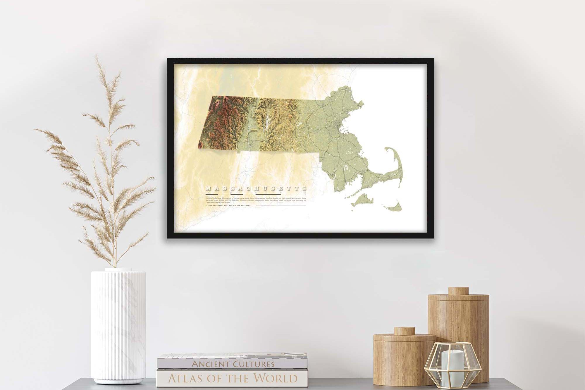 Massachusetts topography art print
