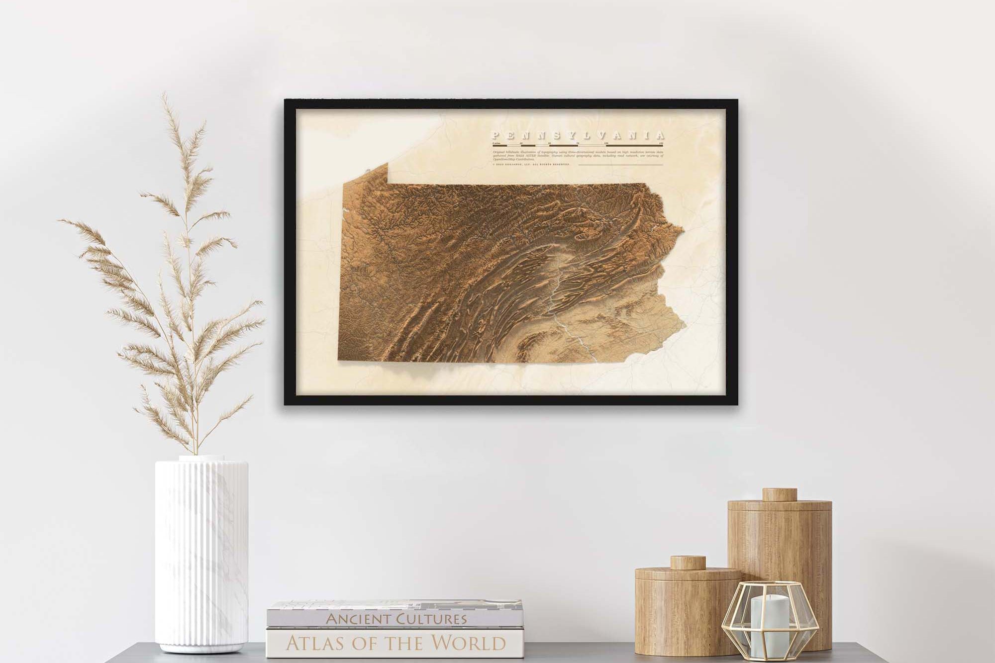 framed Pennsylvania map