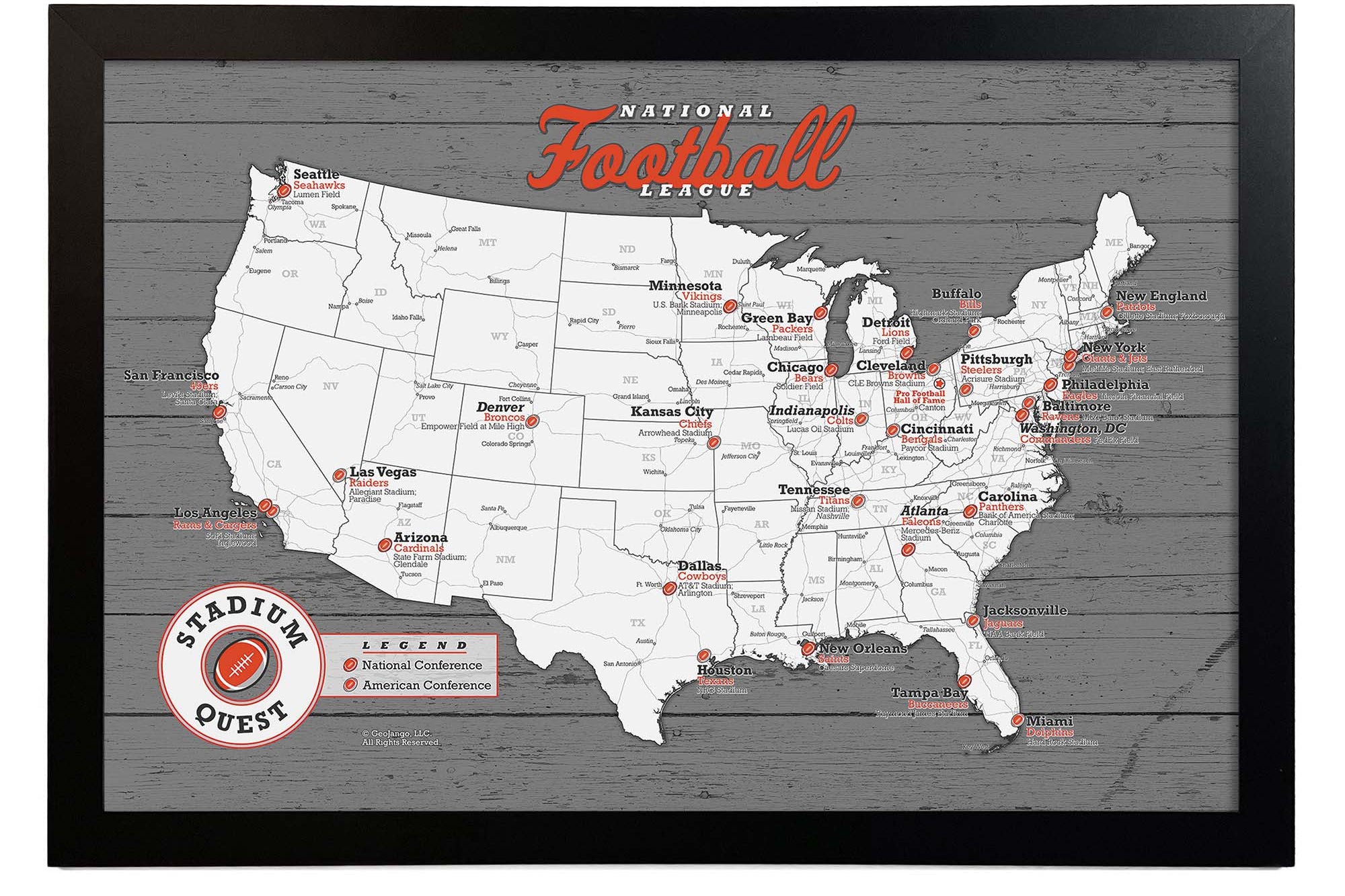 NFL Teams Wall Map