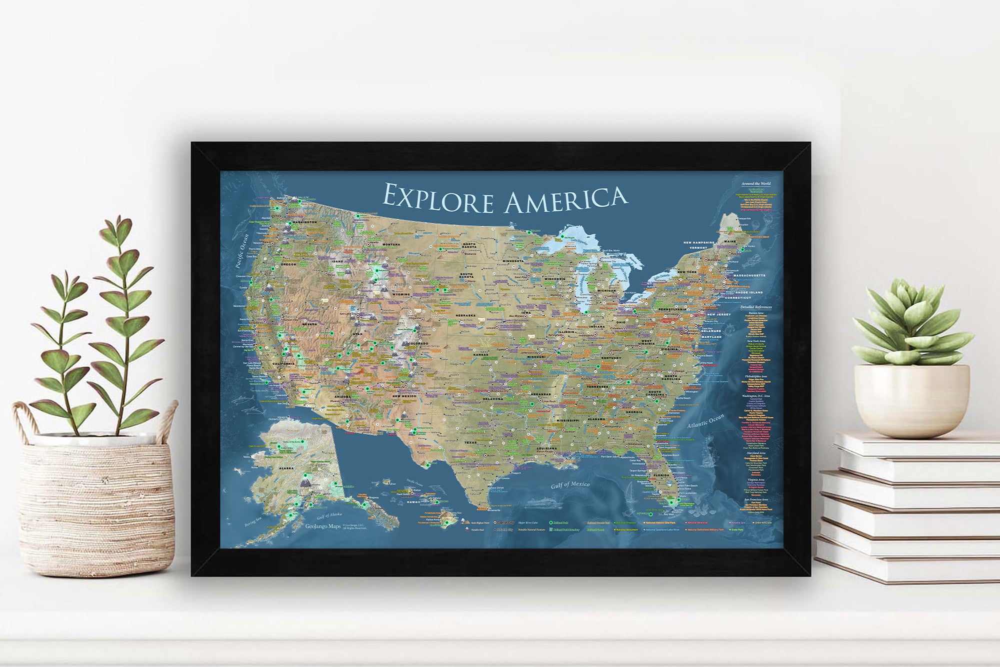 usa map with blue oceans