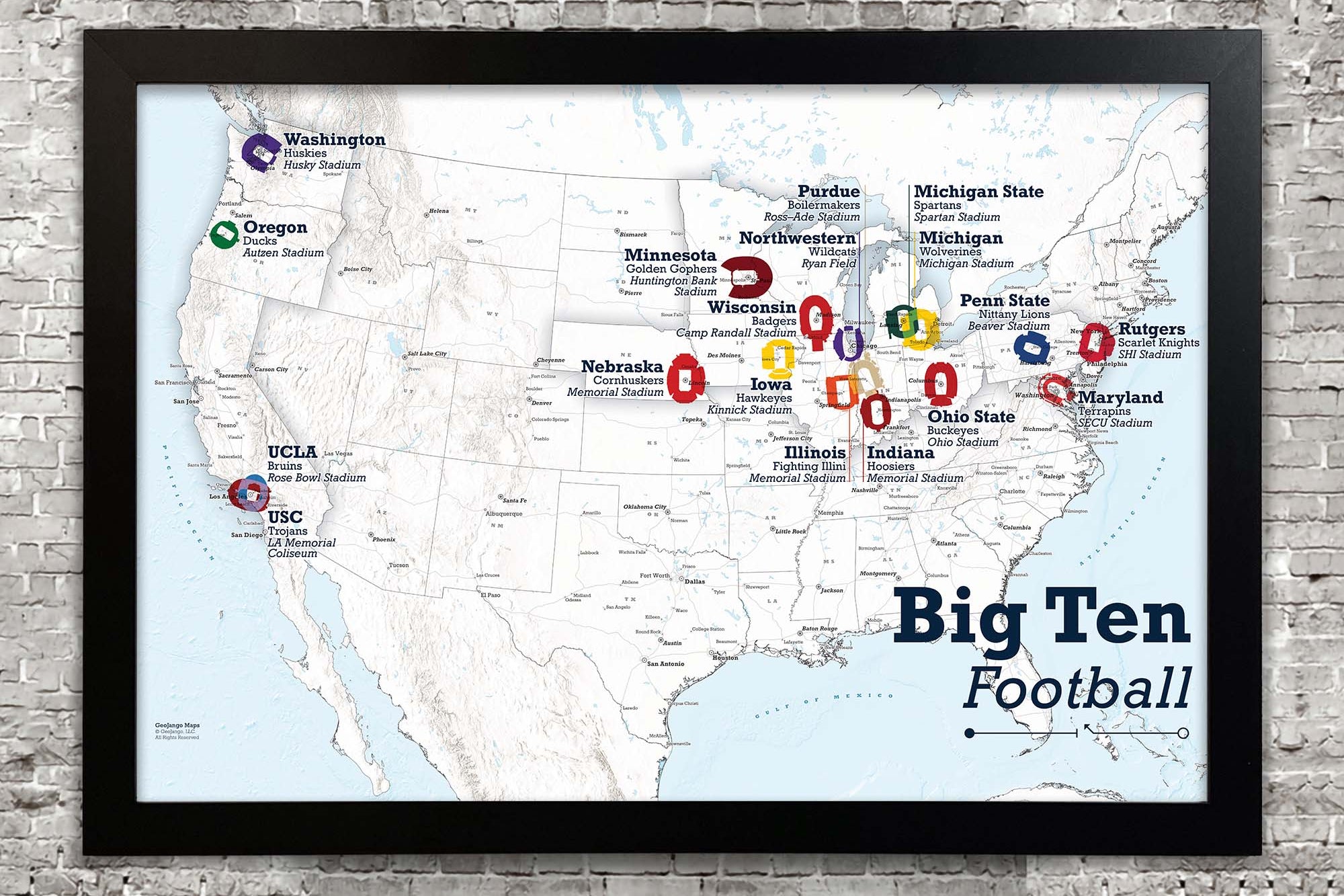 Big Ten Teams College Football Map