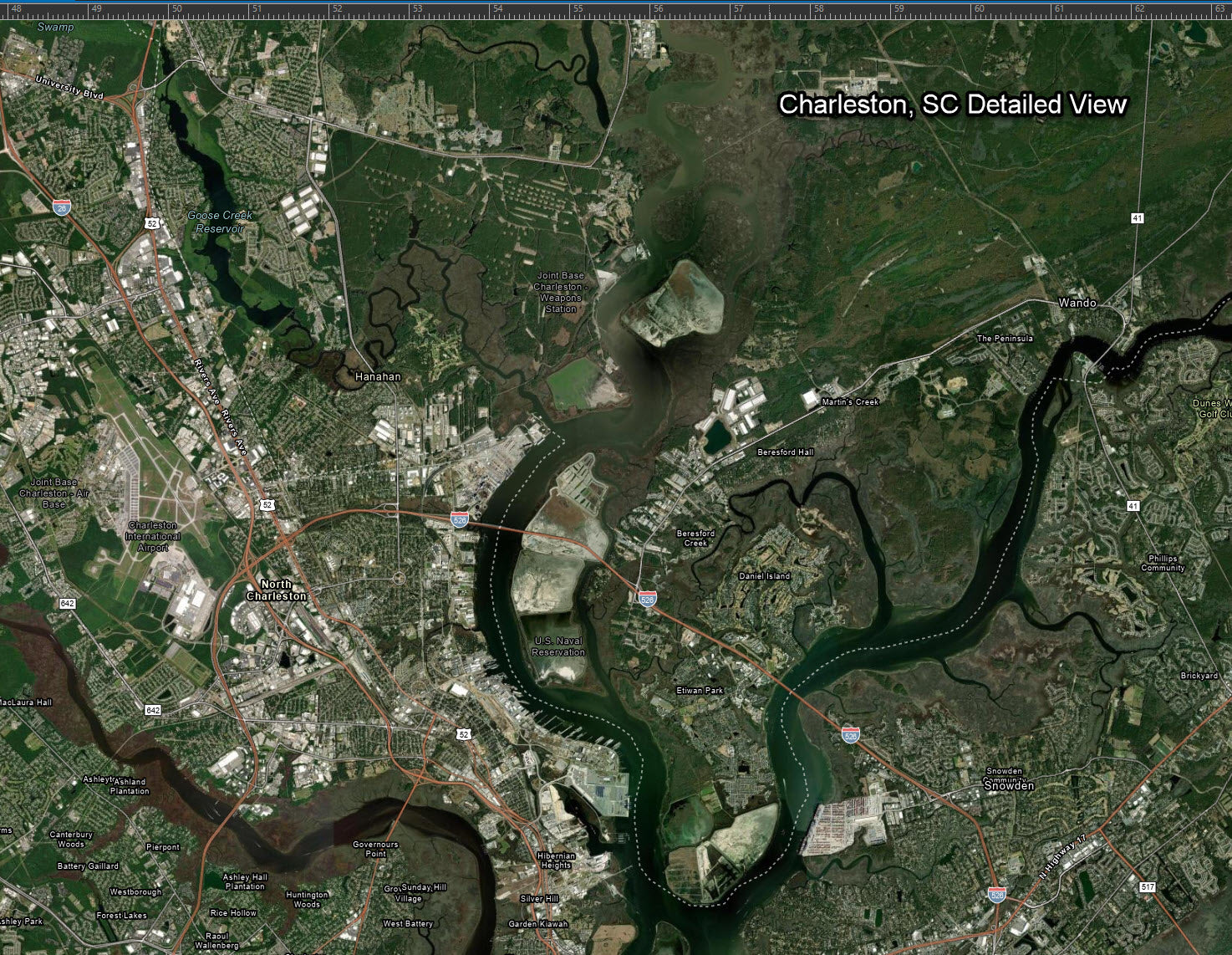 Map of Charleston sc satellite map giant