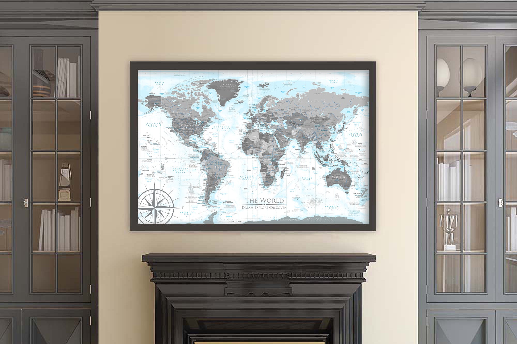 world map black and white