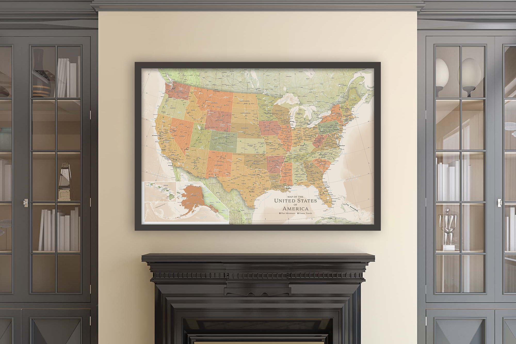 USA wall map with roads