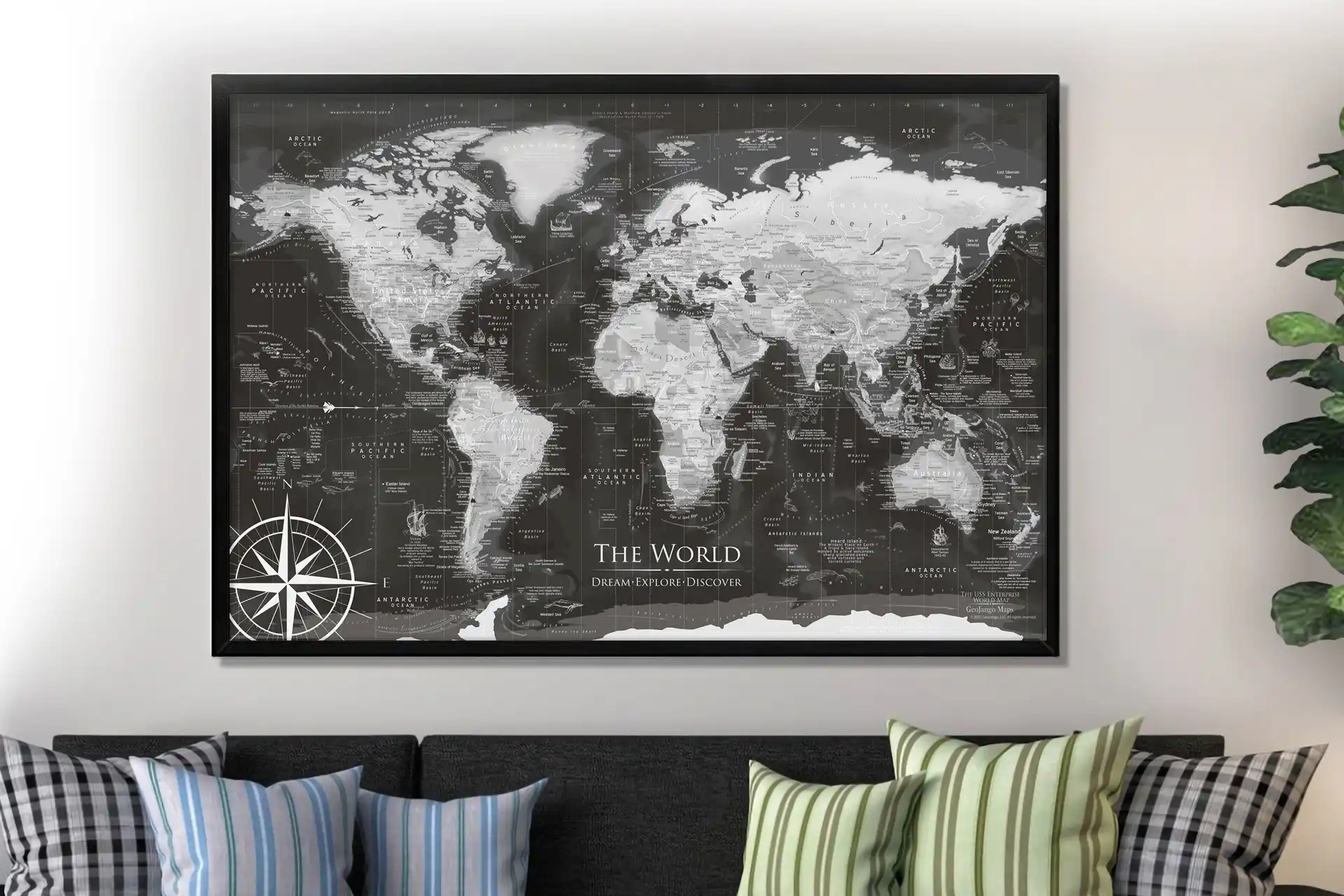 Black World Map Push Pin