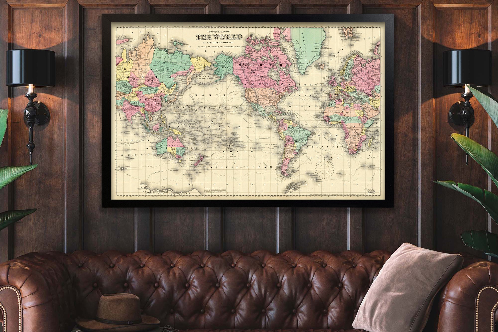 Antique world map pacific ocean