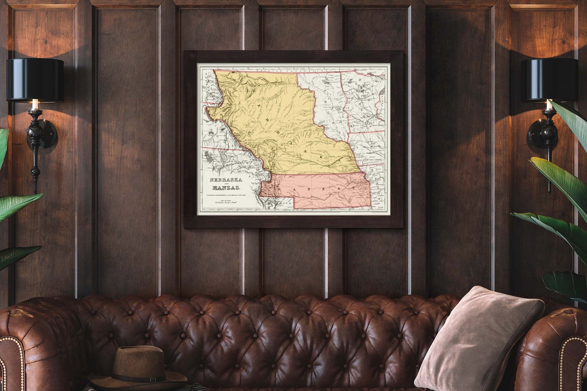 Vintage State of Nebraska & Kansas Map