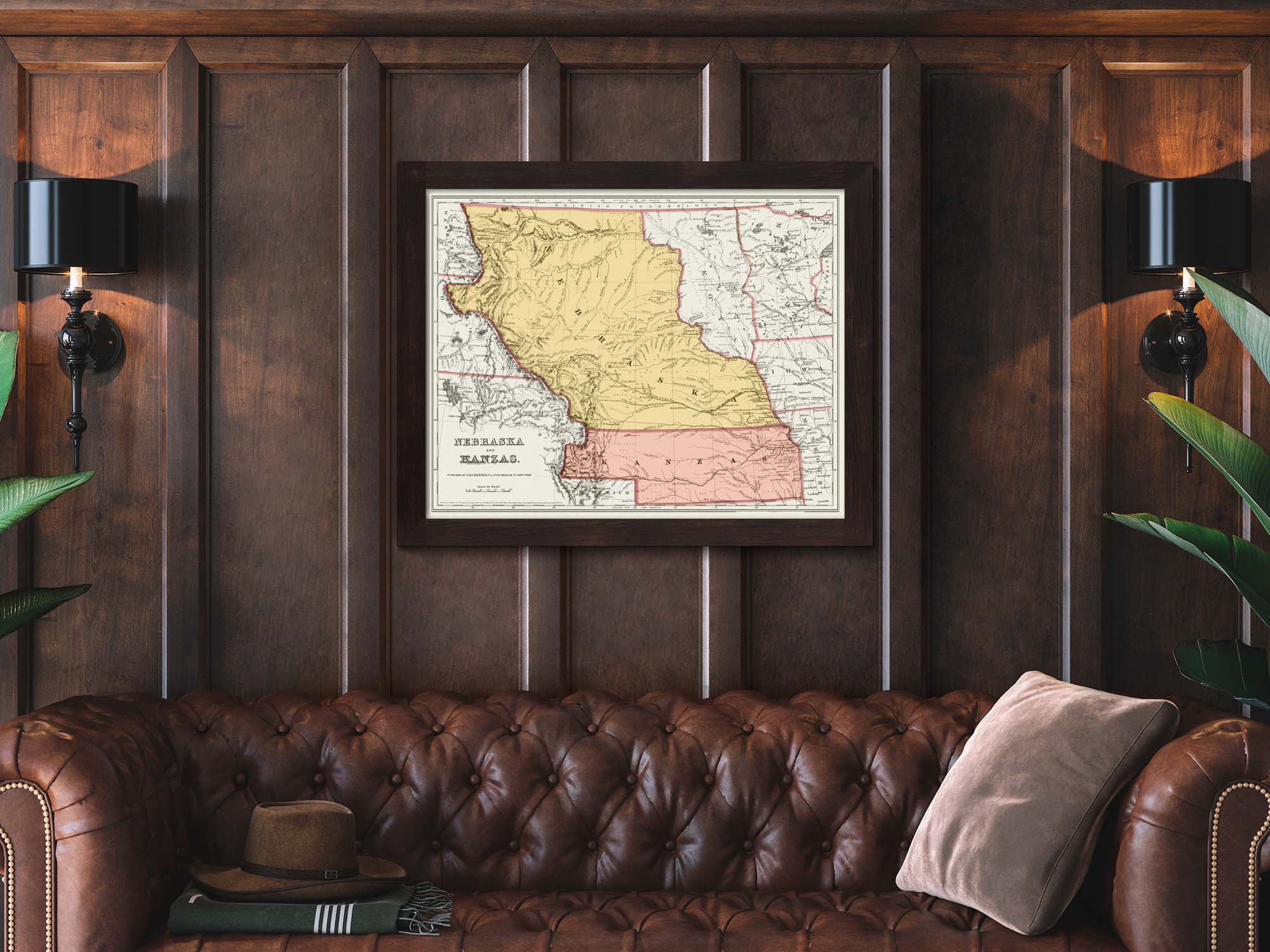 Vintage State of Nebraska & Kansas Map