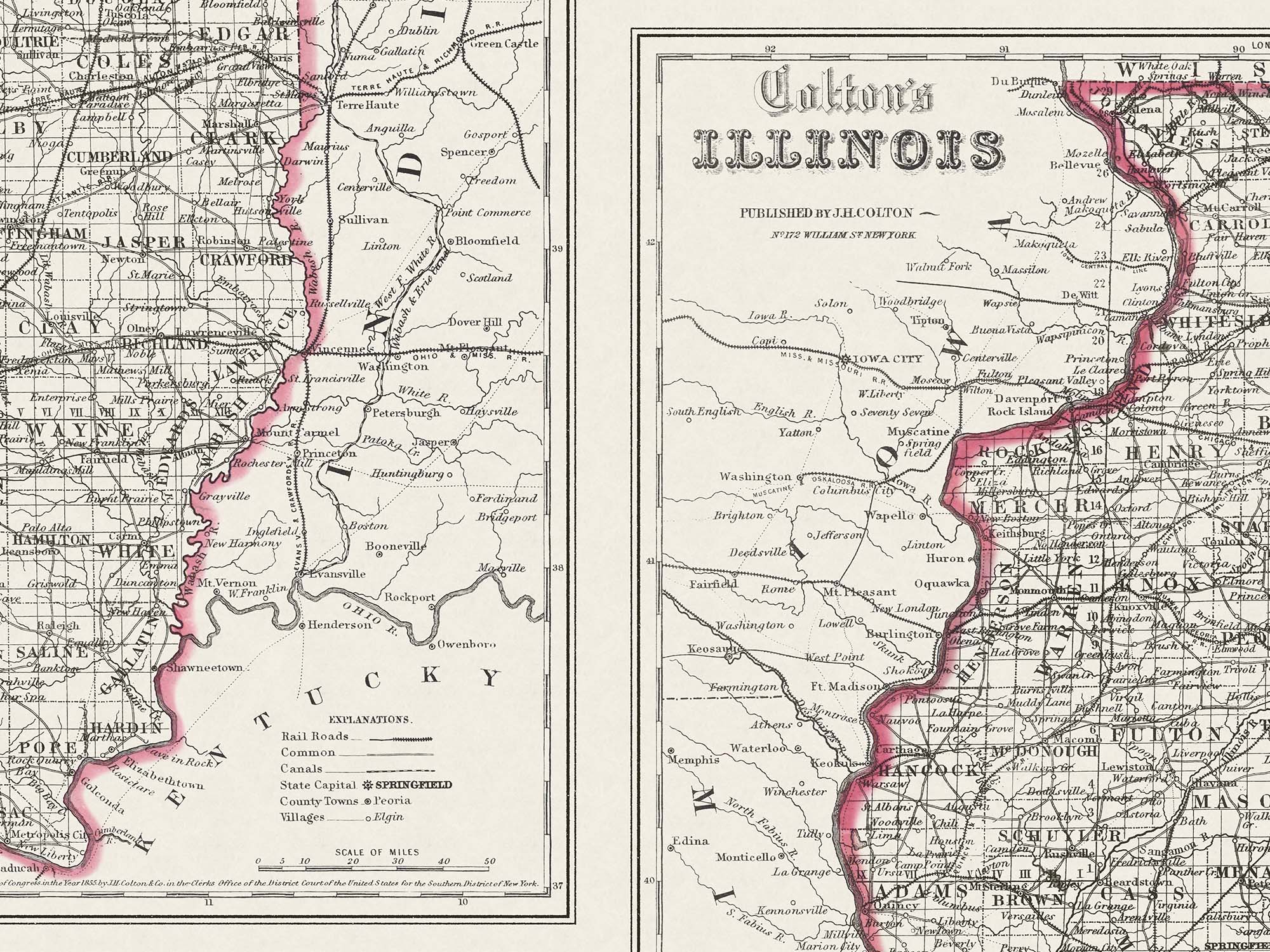 vintage Illinois map 1800s