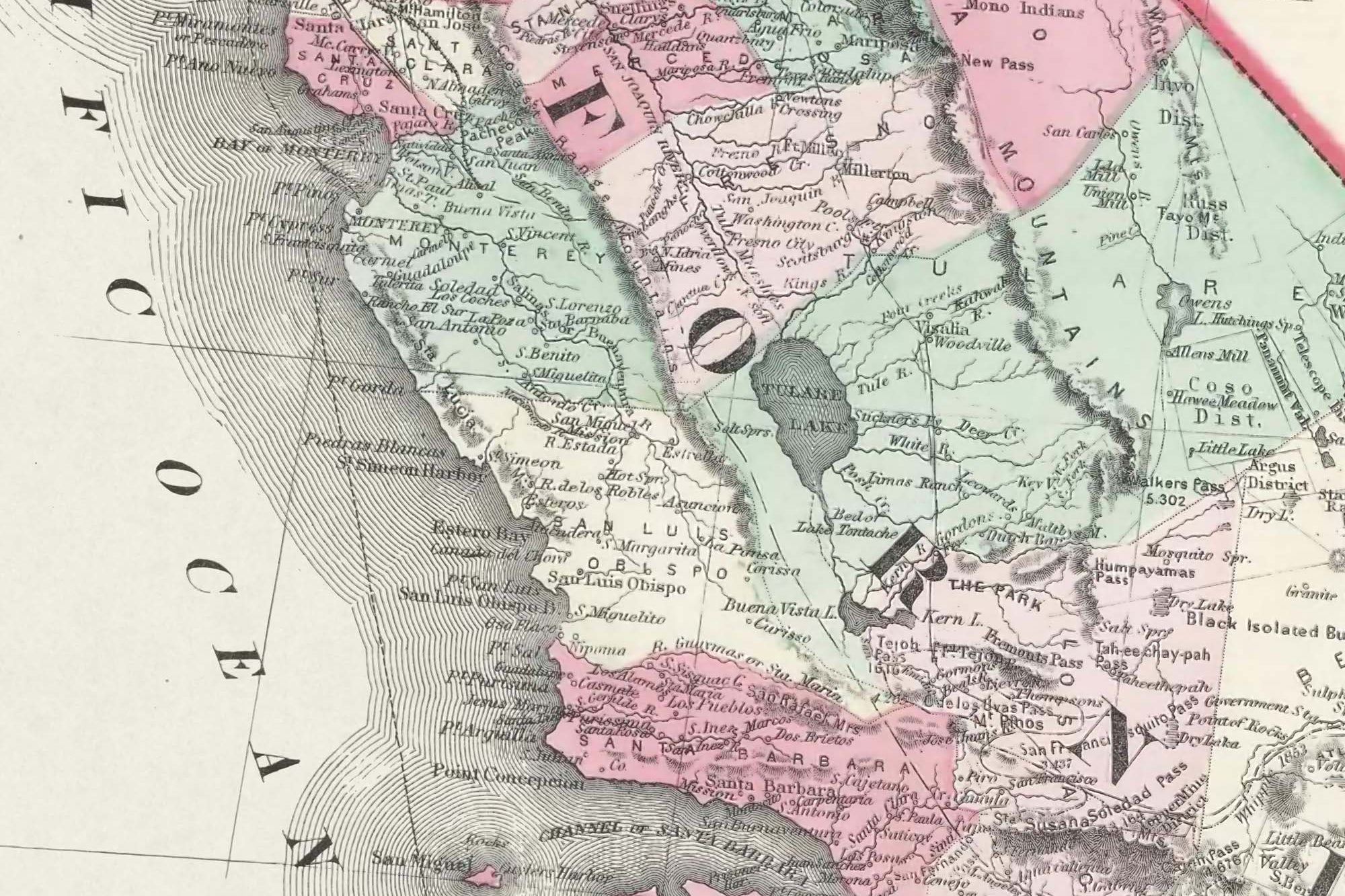 vintage west coast map 1800s