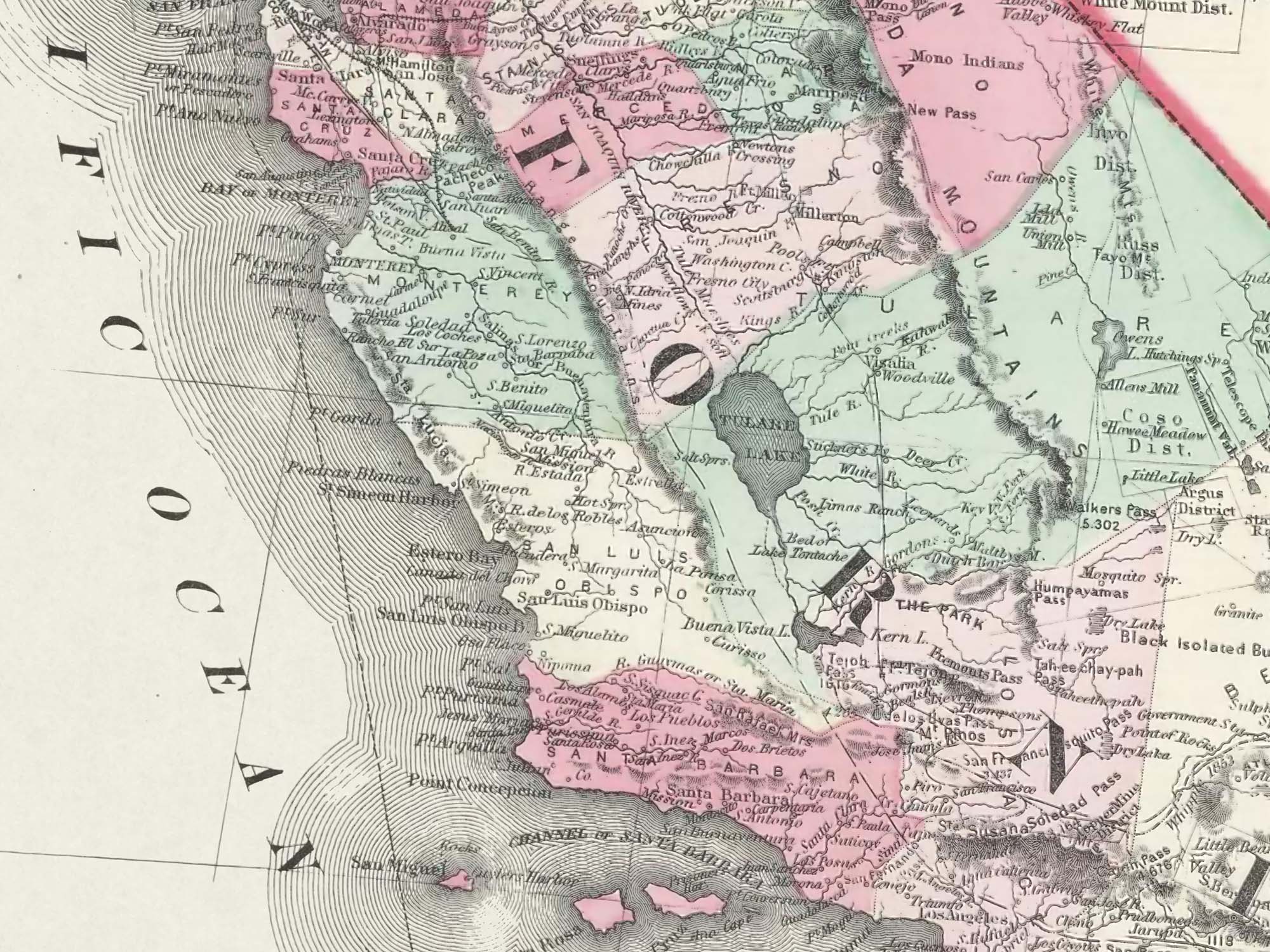 vintage west coast map 1800s