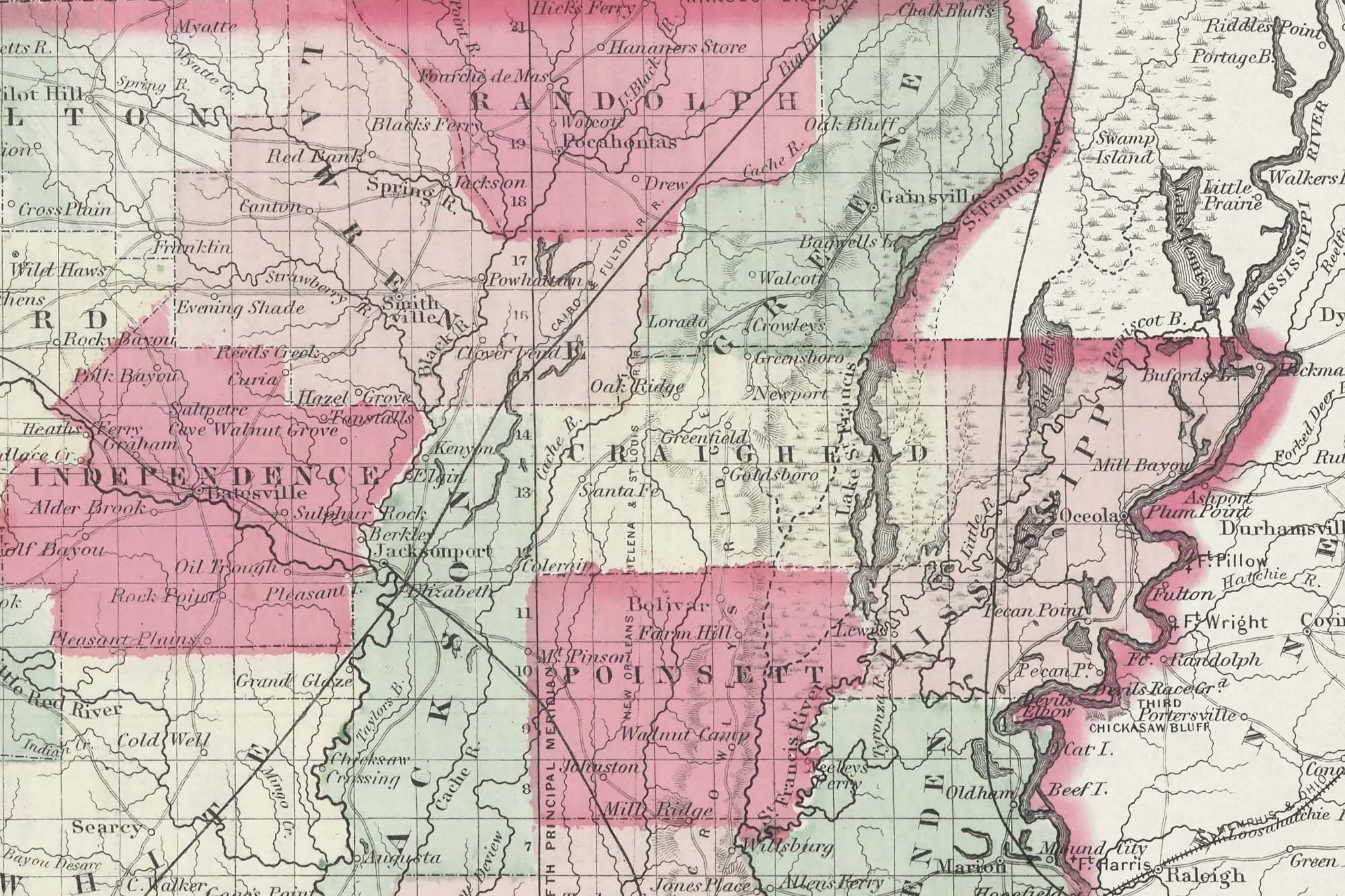 restored historic map of Arkansas