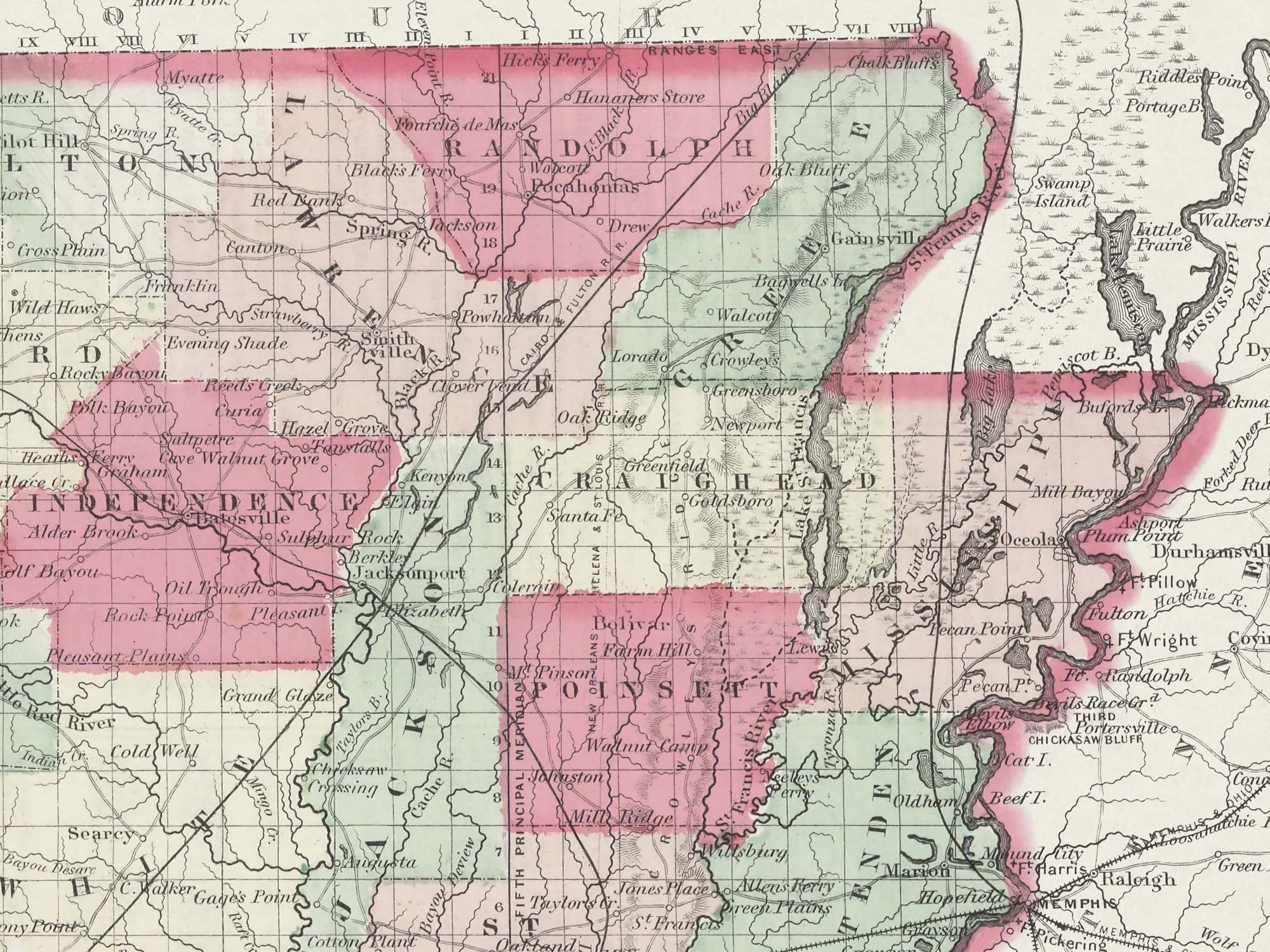 restored historic map of Arkansas