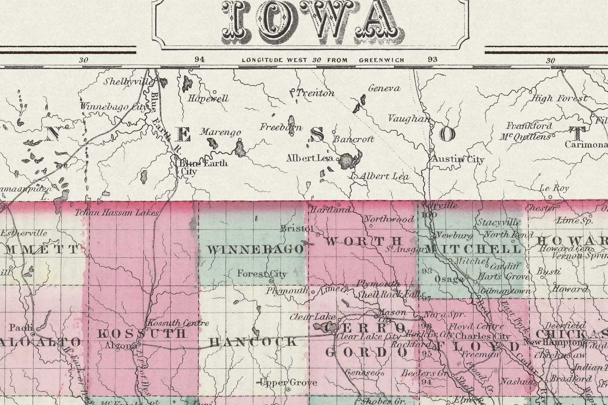detailed old Iowa map