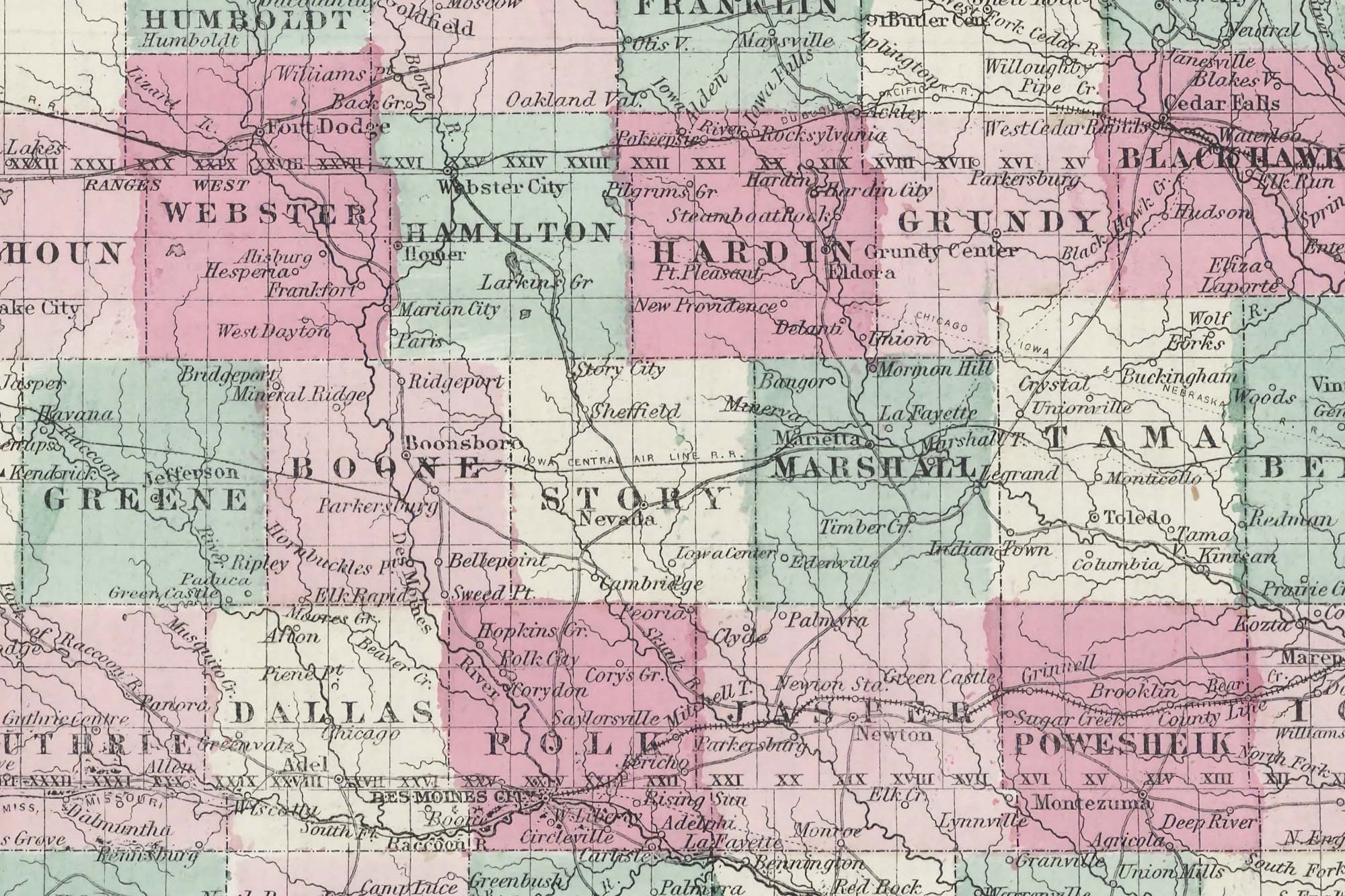 detailed antique iowa map