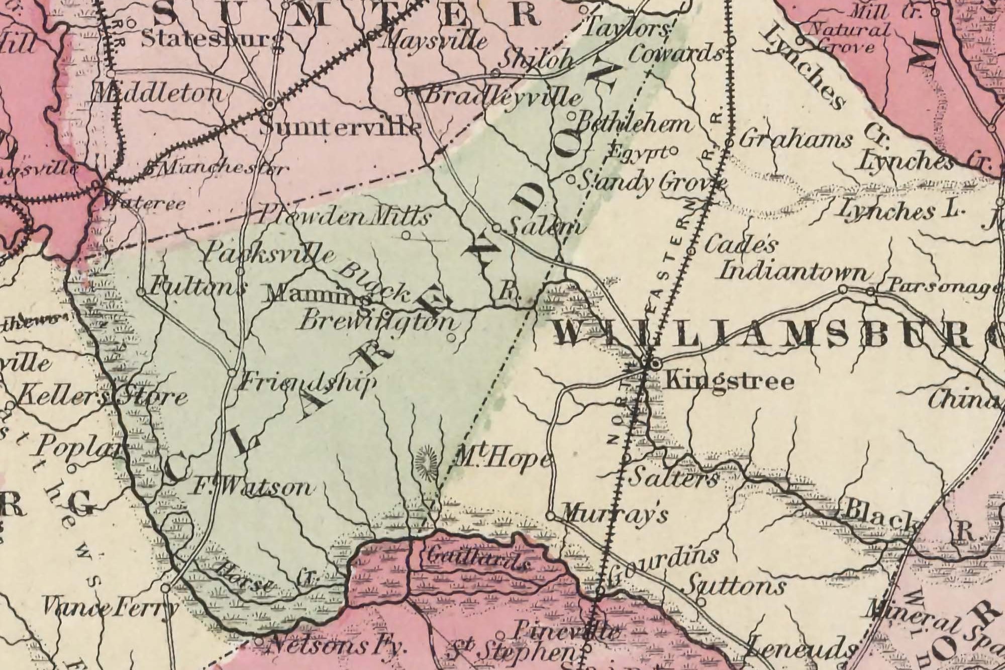vintage south carolina map with cities