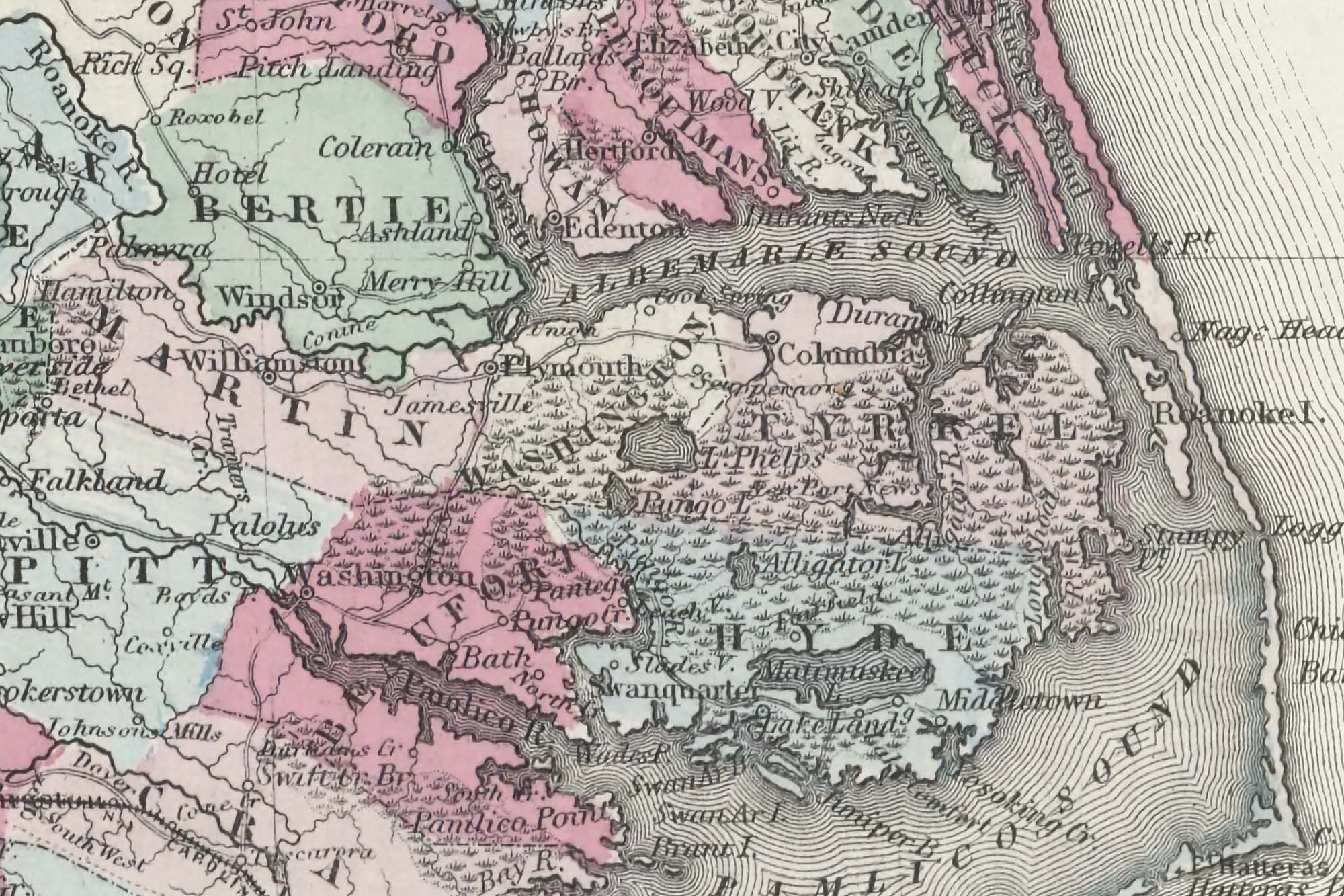 detailed 1800s North Carolina map