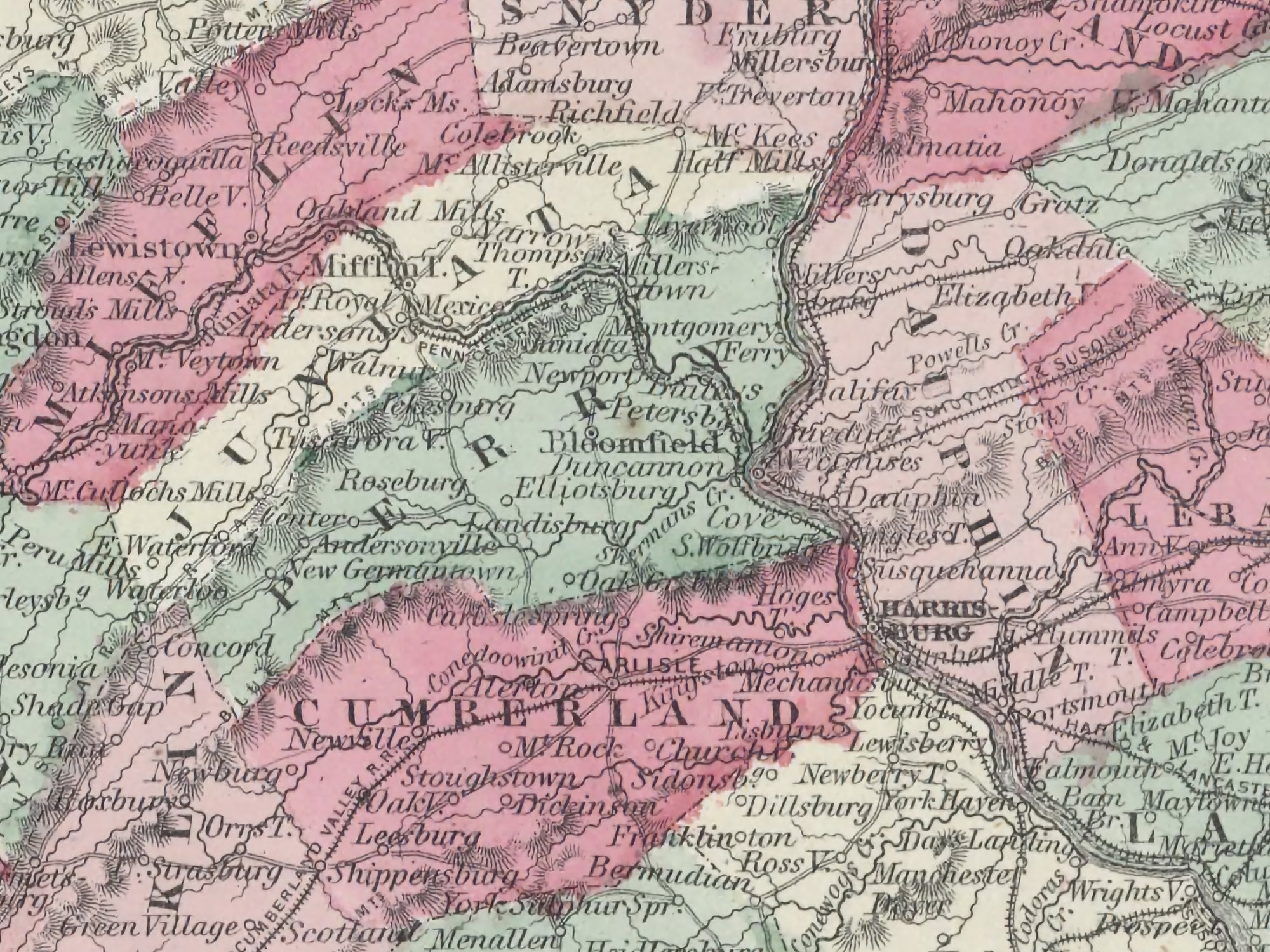 old pennslyvania map with roads
