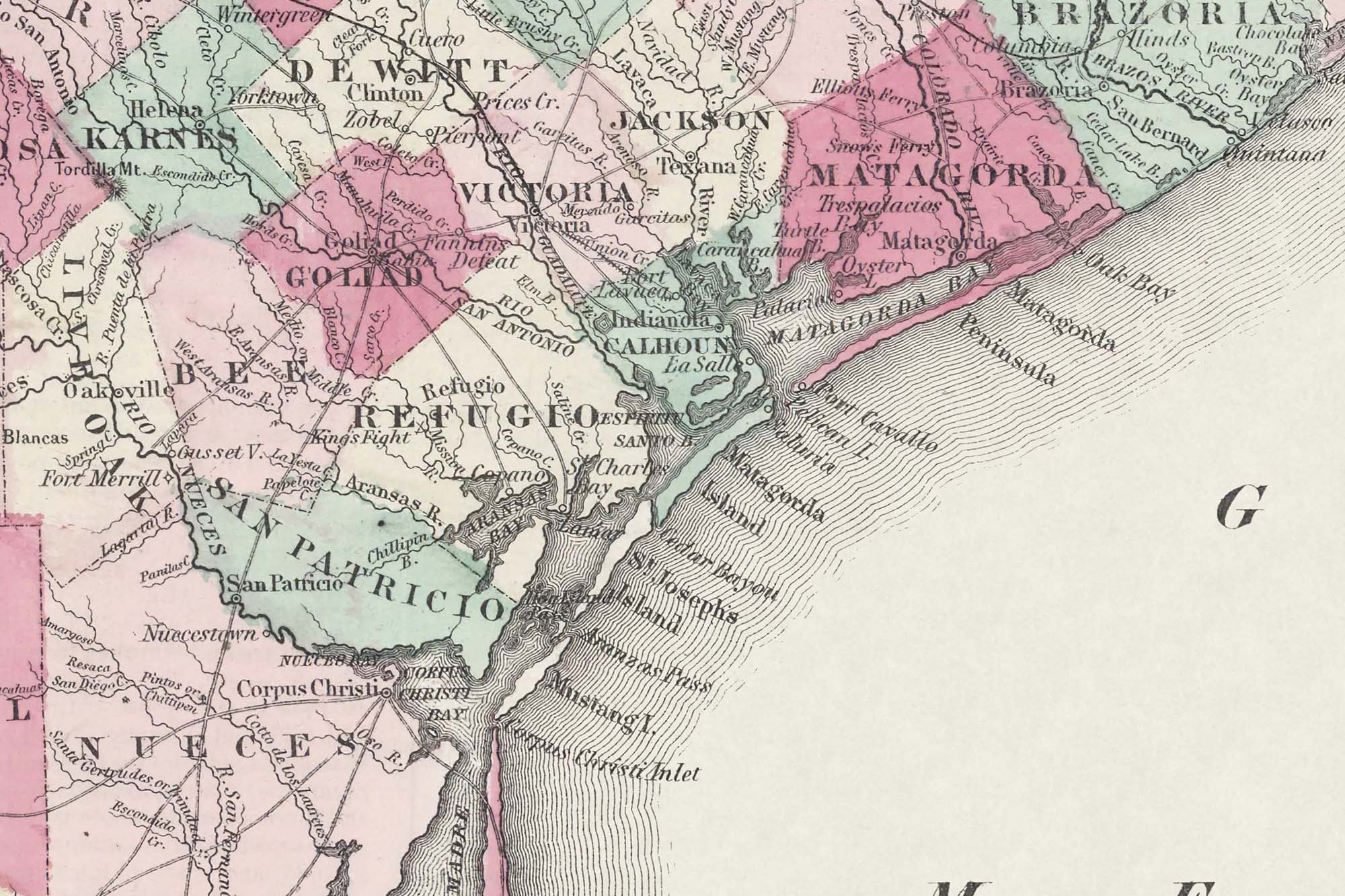 detailed old Texas map 1850