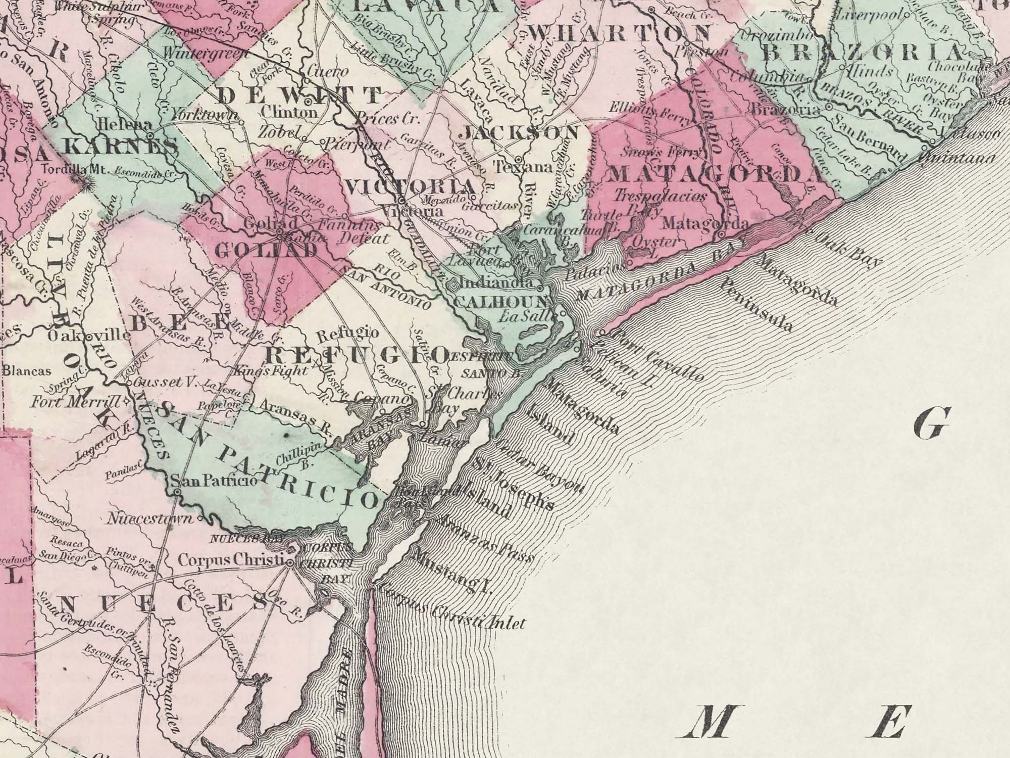 detailed old Texas map 1850
