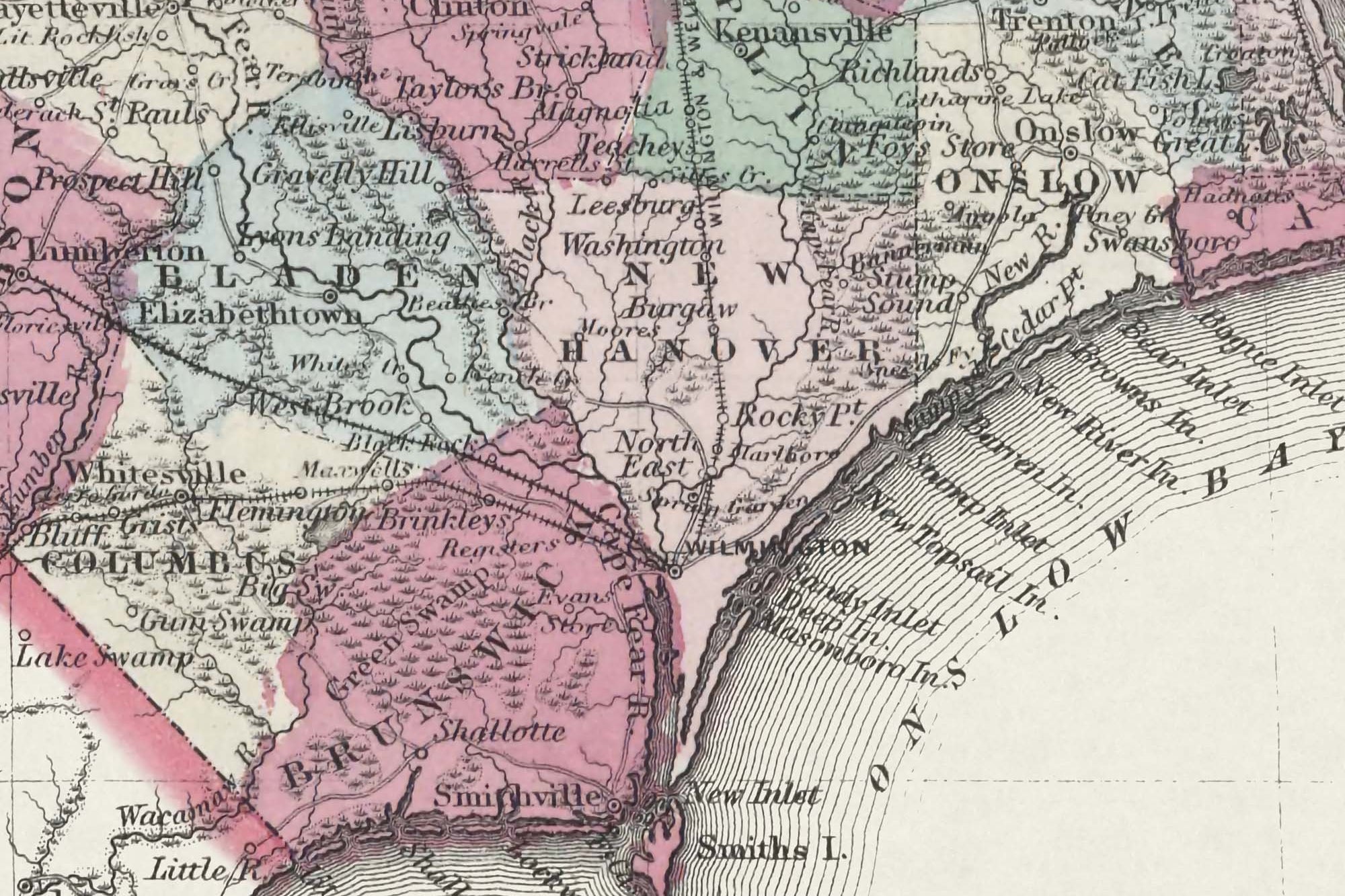 Historic North Carolina with cities