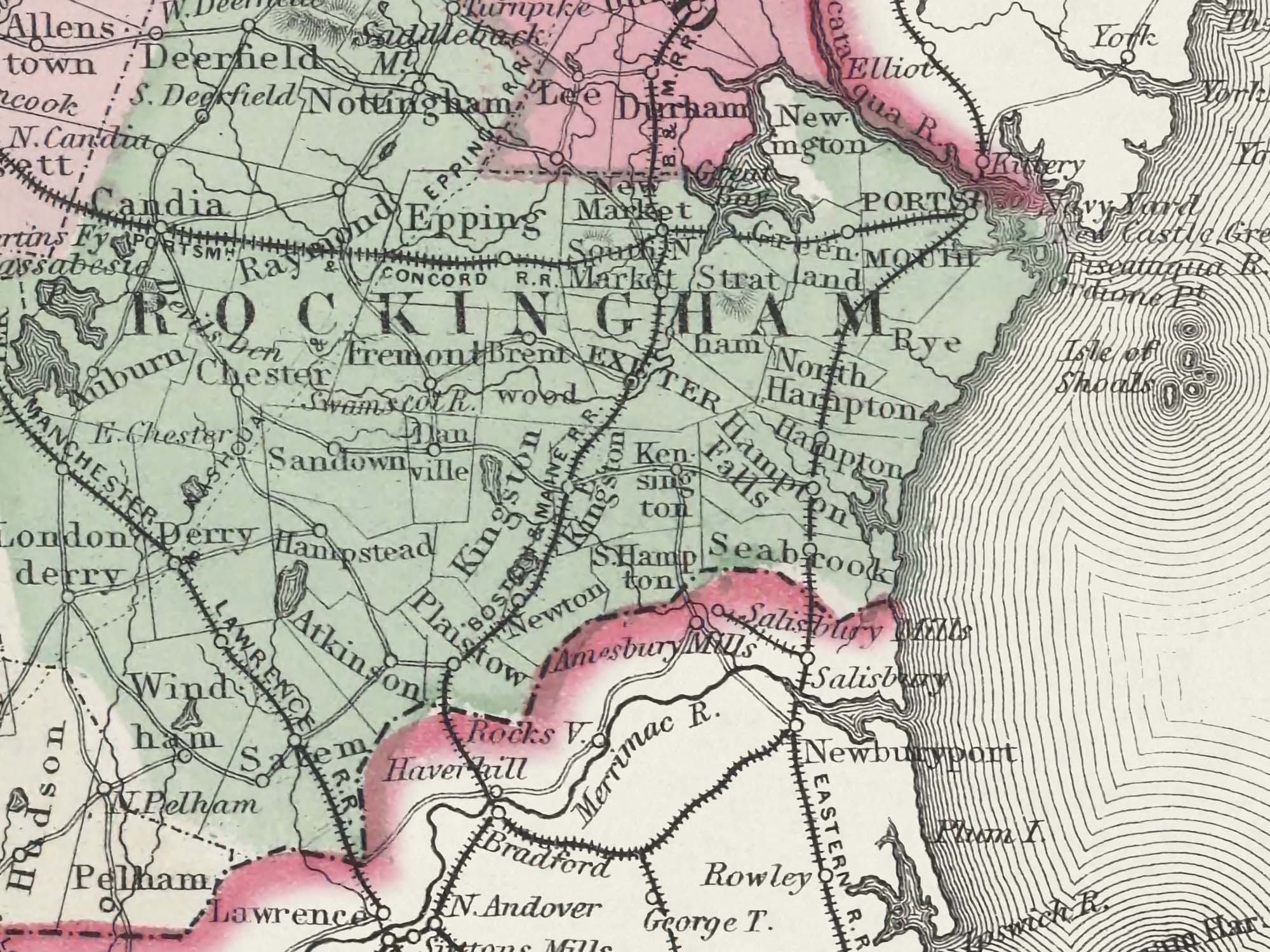 old New Hampshire map with roads