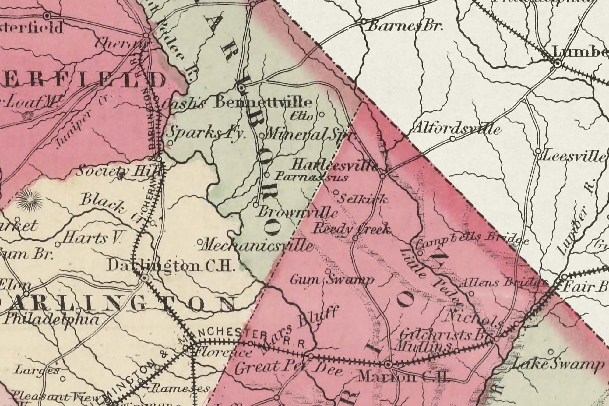 vintage south carolina map with roads