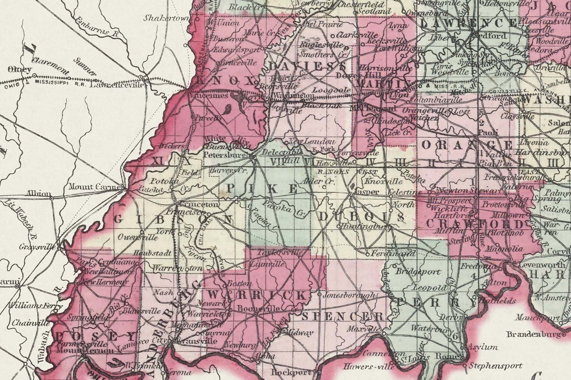 historic indiana map with roads