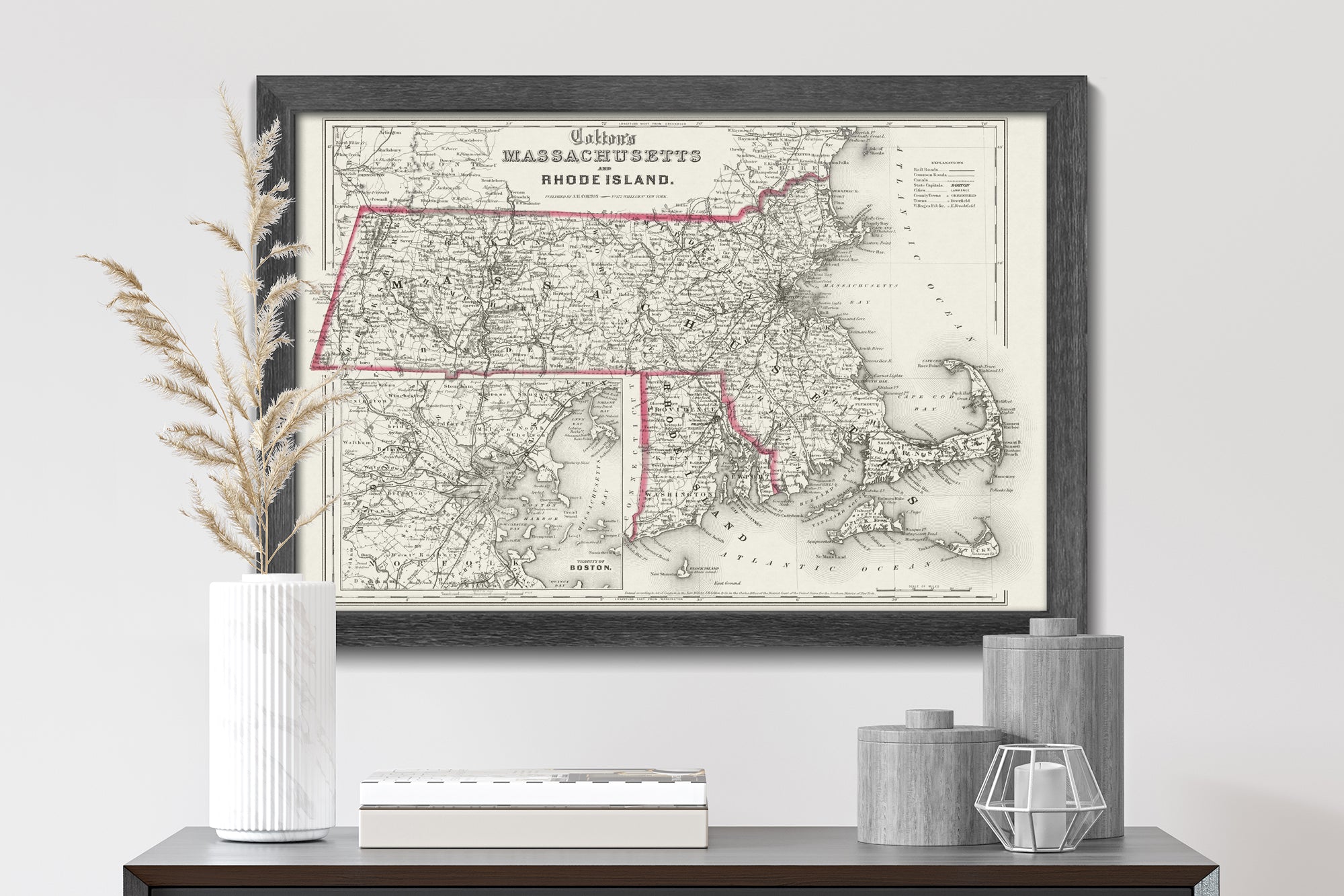 Vintage Map of Massachusetts & Rhode Island