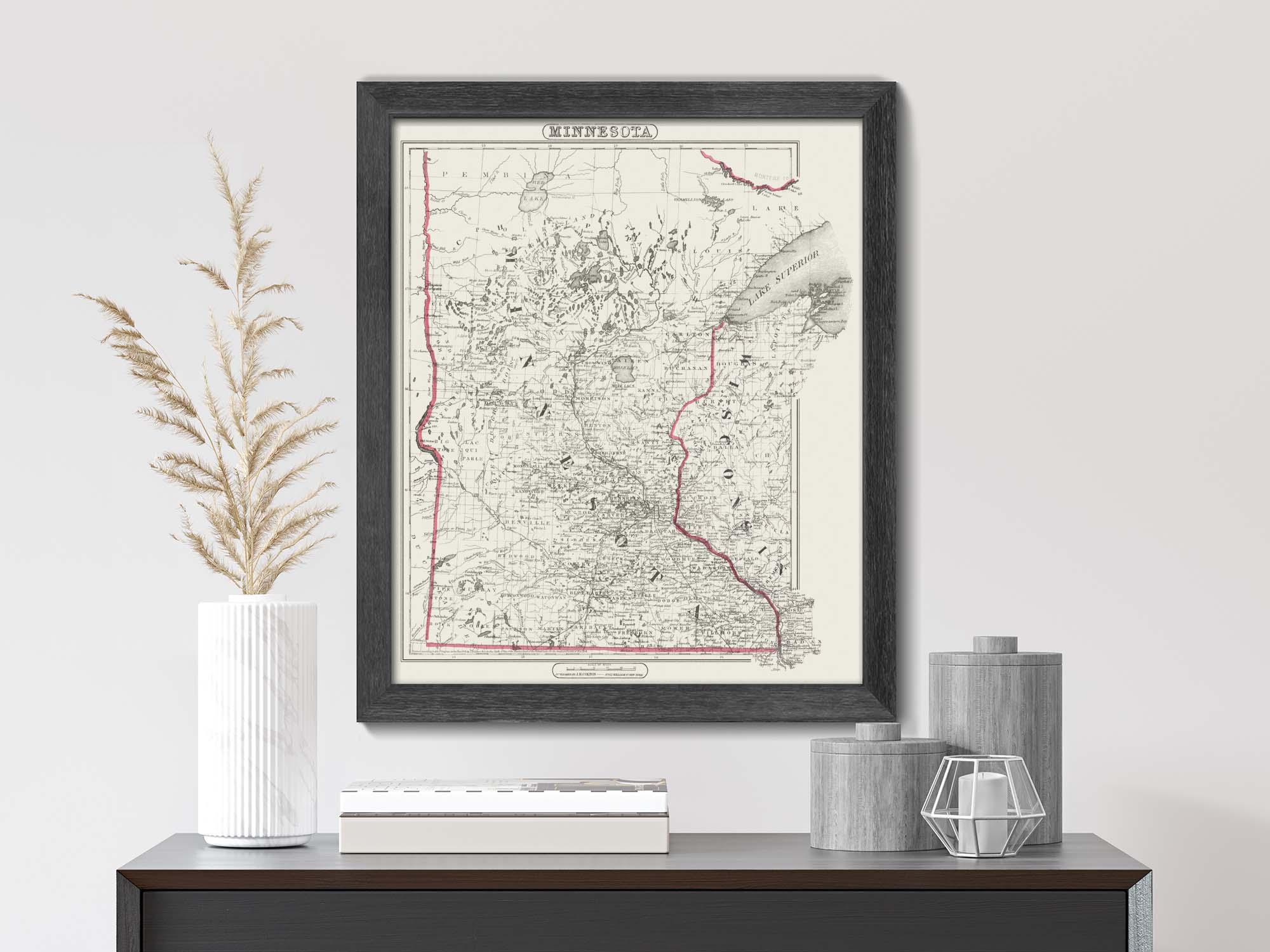 historic Minnesota map with cities