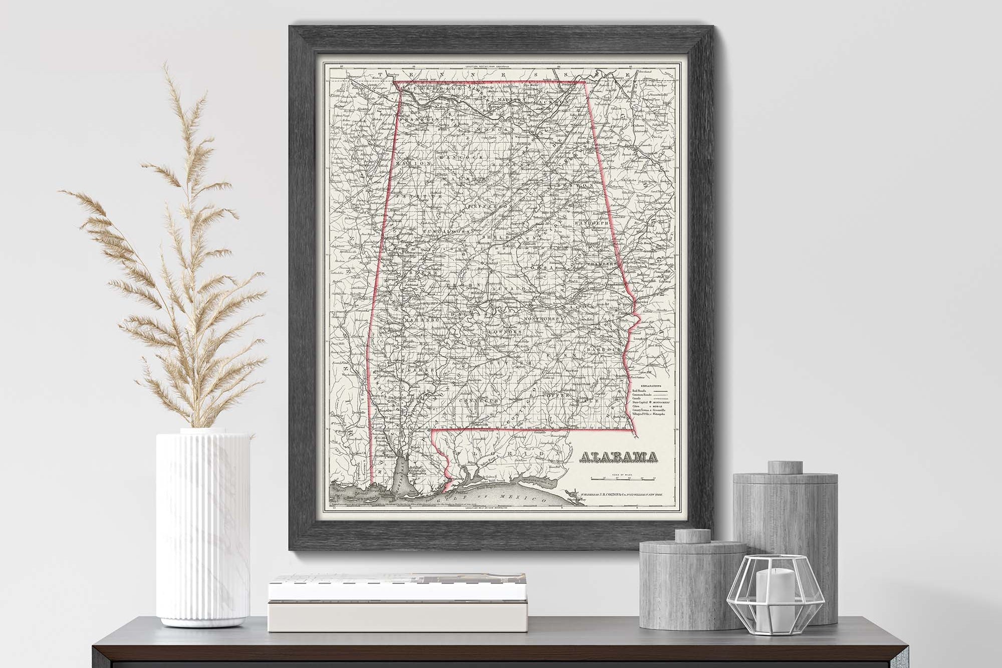 Vintage State Map of Alabama