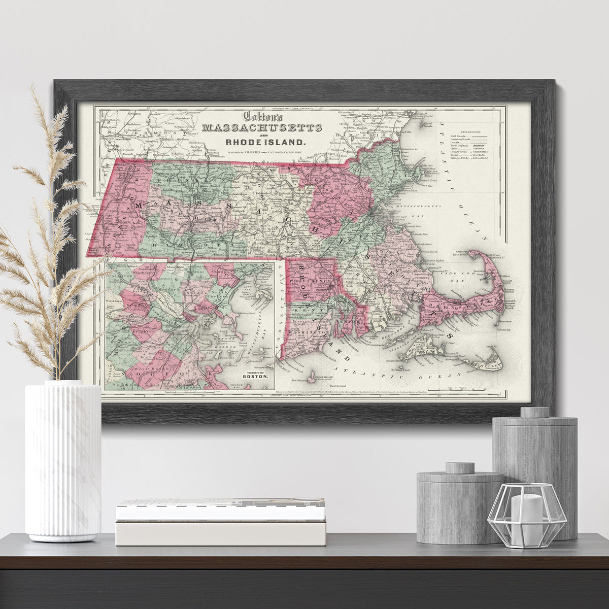 Vintage Map of Massachusetts &amp; Rhode Island – GeoJango Maps