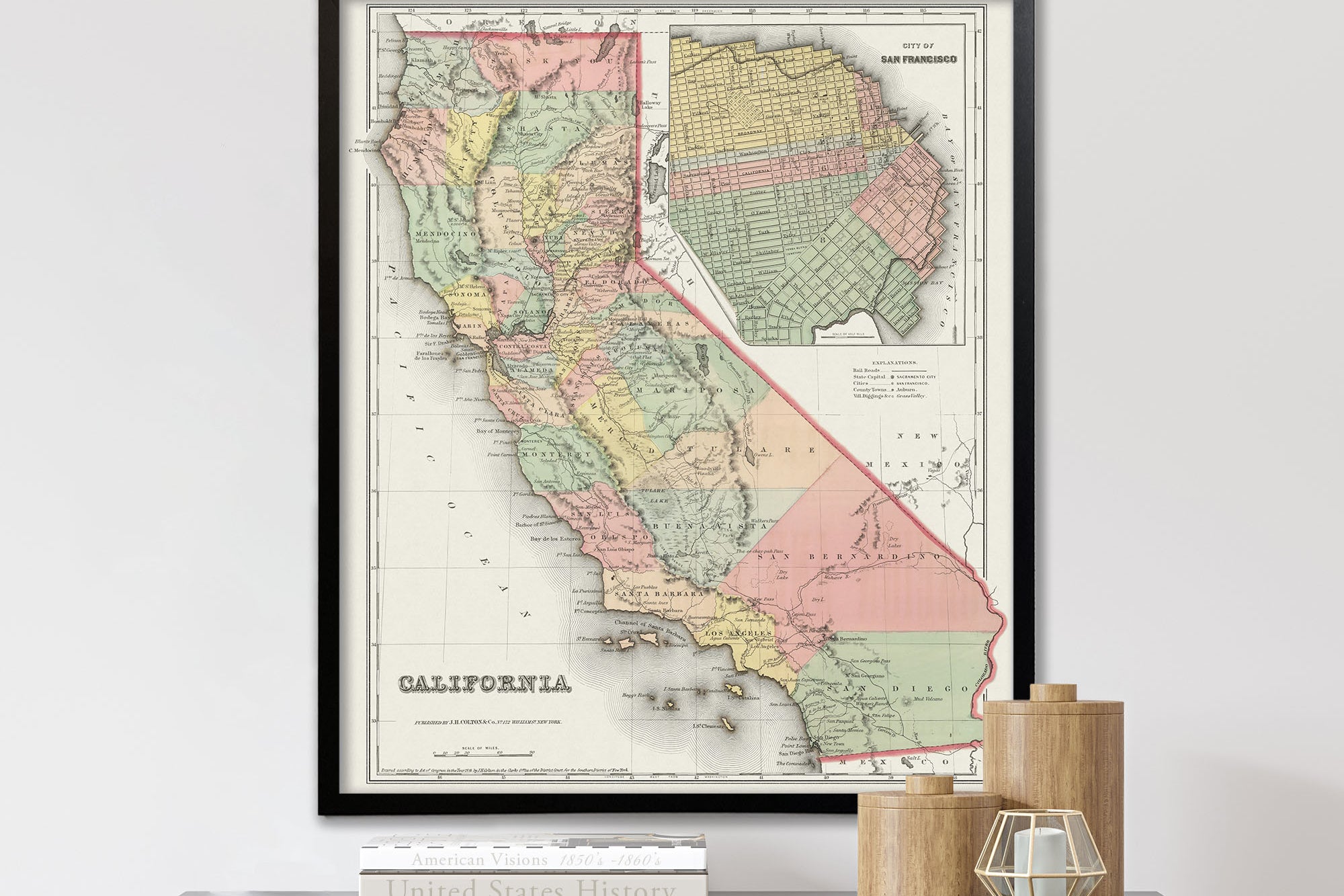 California Vintage Map Print 1850