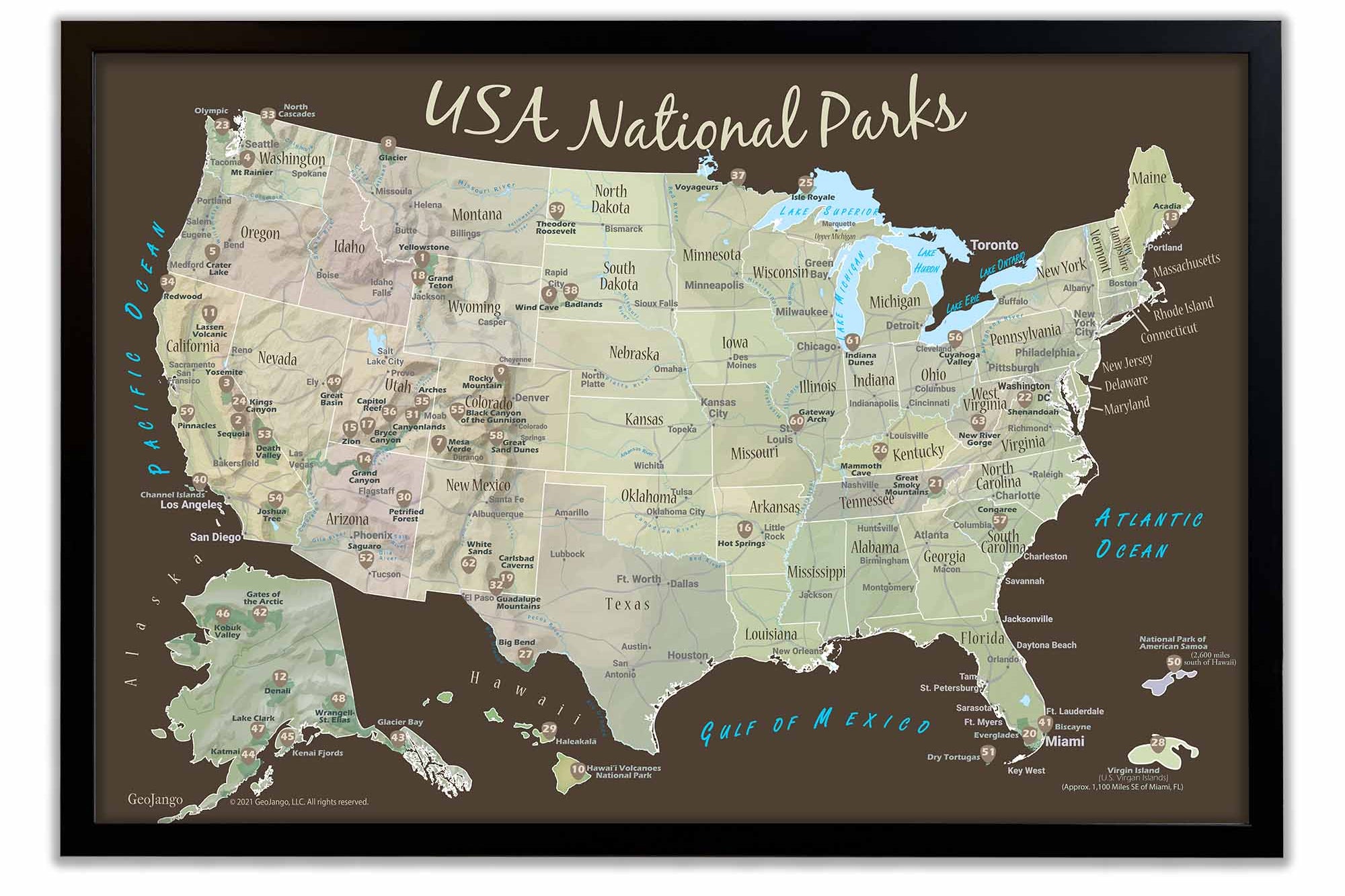 national park map with stickers