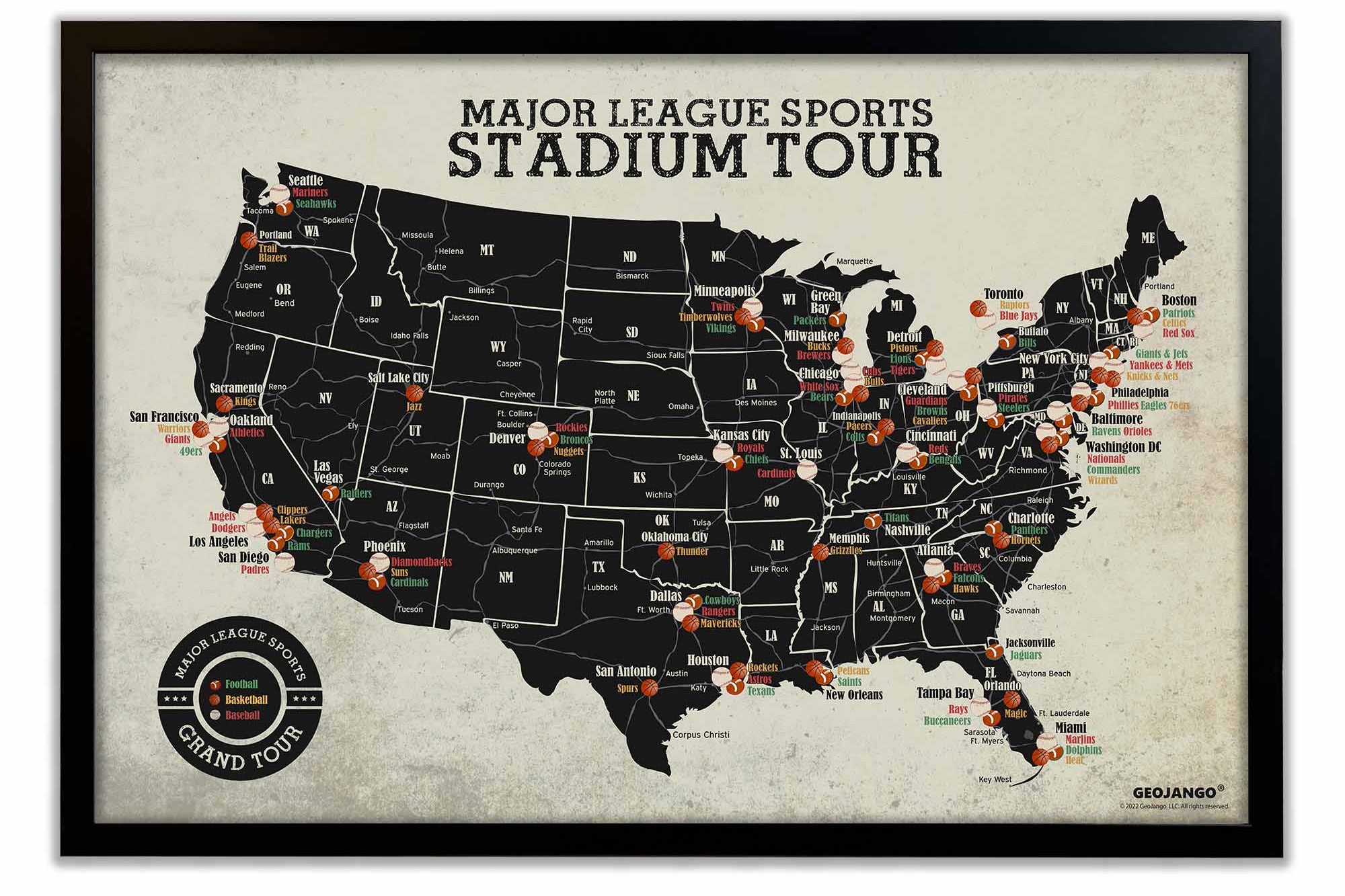 Grand Tour MLB NFL NBA Stadium Map