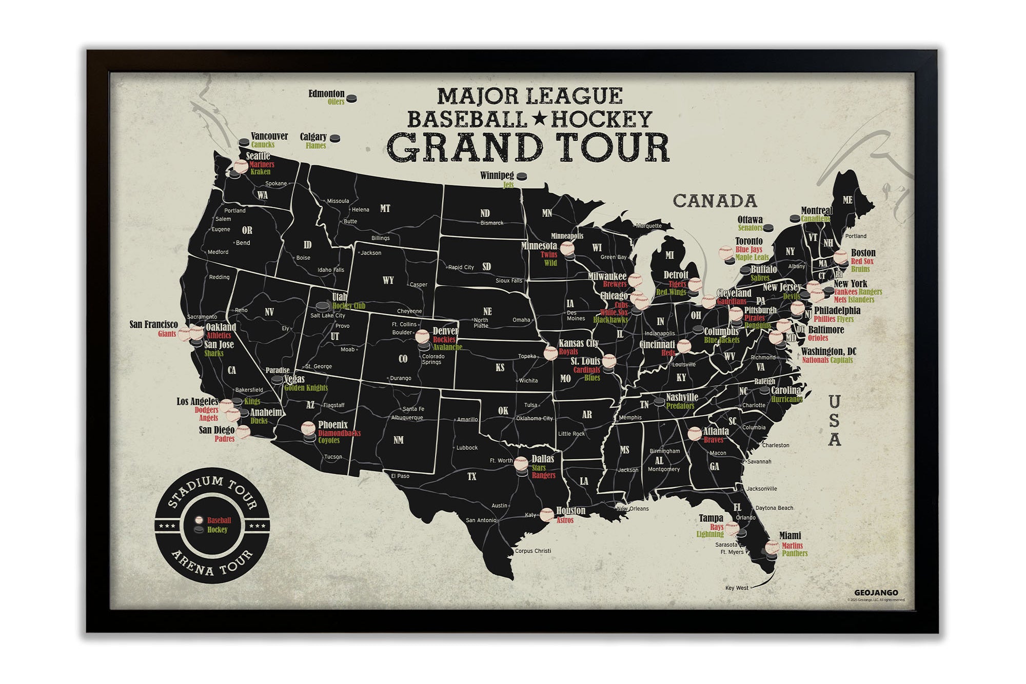Hockey and baseball map