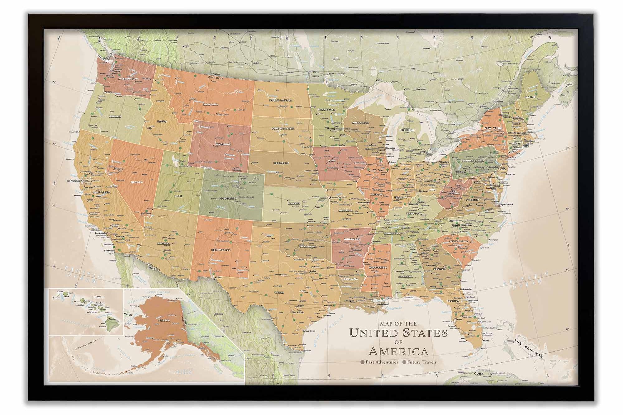 USA Map Harvest Colors - push pin travel map
