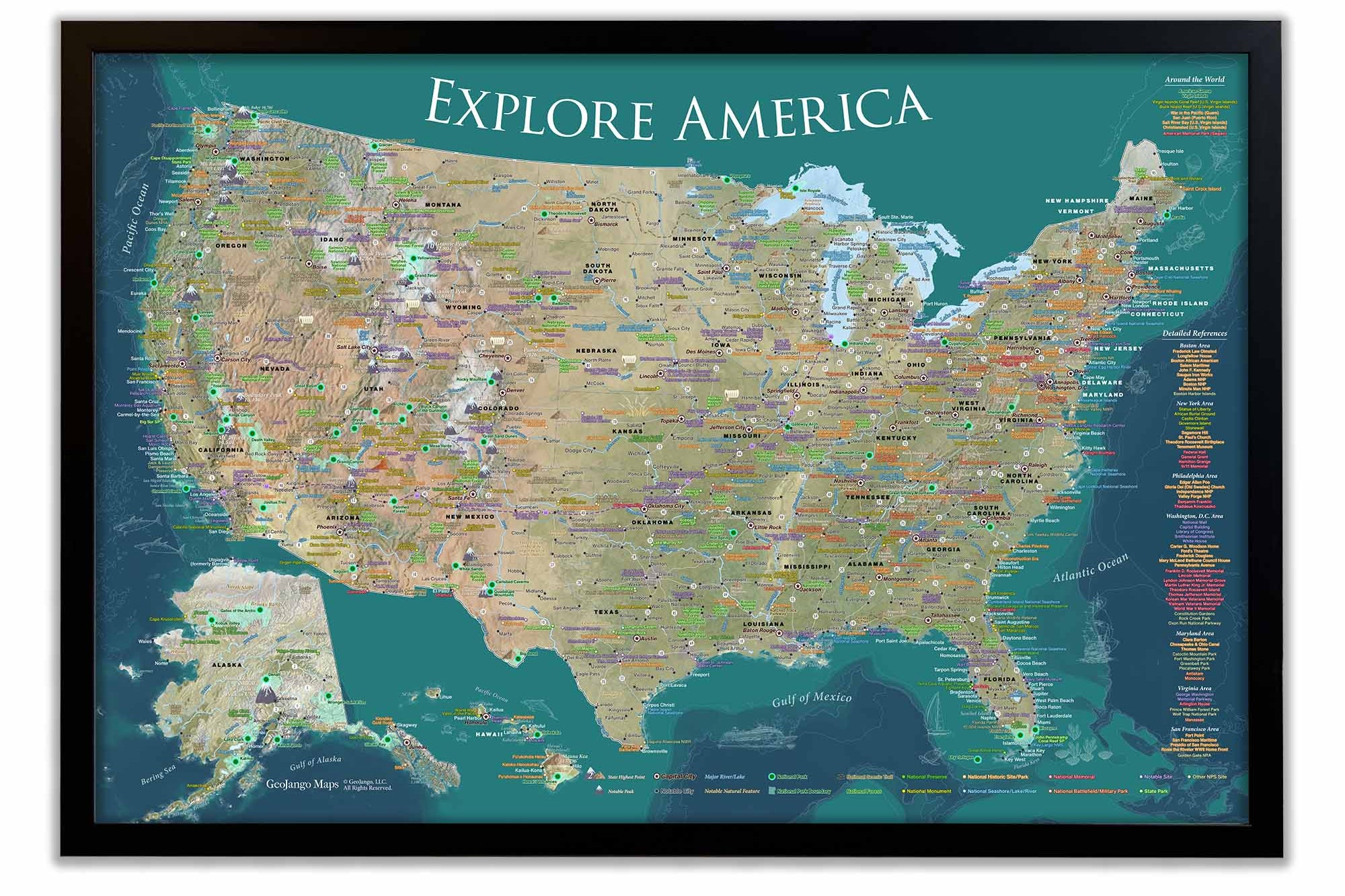 USA map with blue ocean