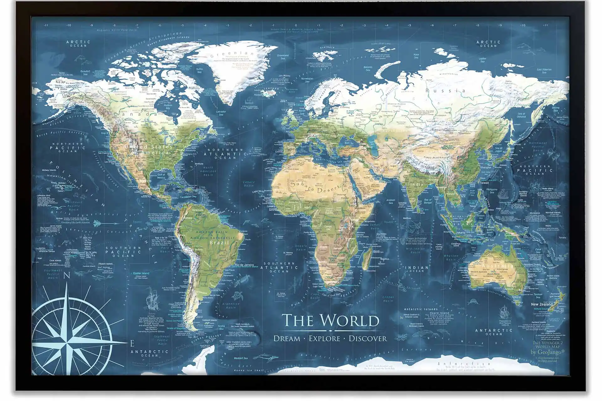 Framed Map of the World with Push Pins