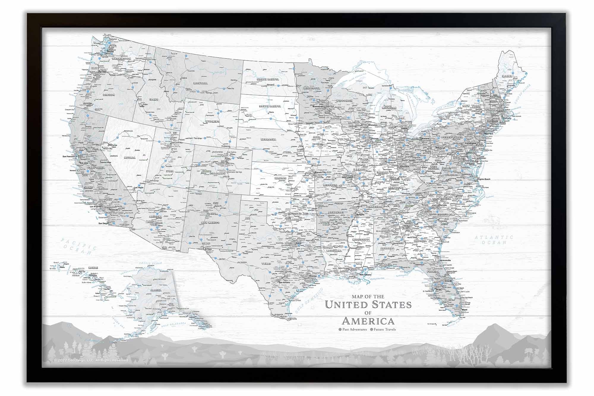 Large USA Map with states and Detailed Cities for traveling - push pin map