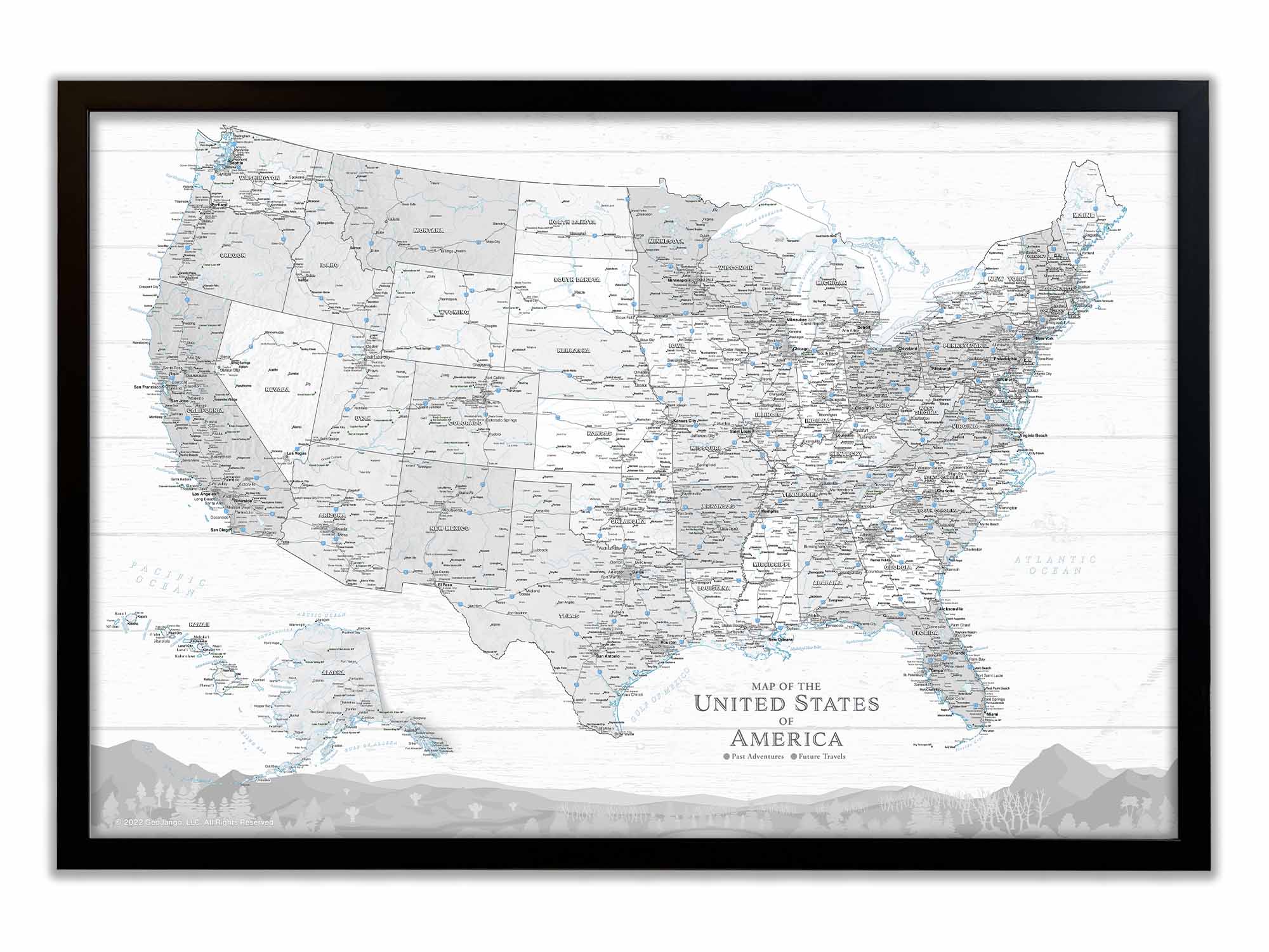 Large USA Map with states and Detailed Cities for traveling - push pin map